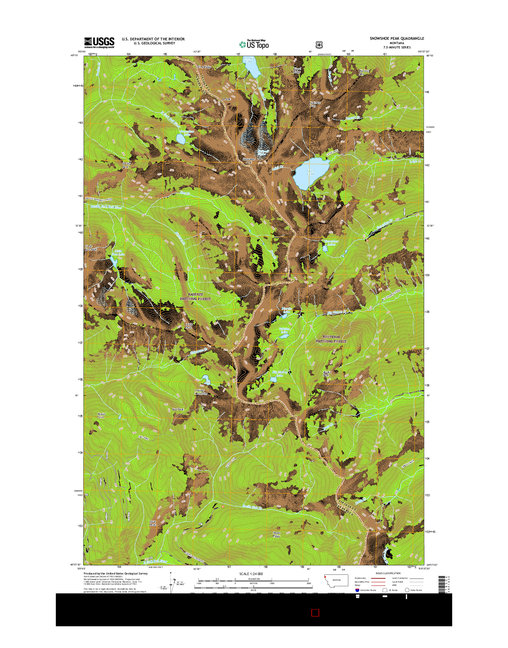 USGS US TOPO 7.5-MINUTE MAP FOR SNOWSHOE PEAK, MT 2017