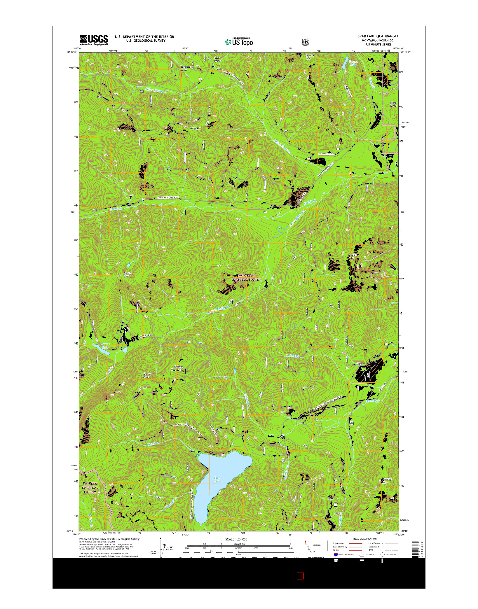 USGS US TOPO 7.5-MINUTE MAP FOR SPAR LAKE, MT 2017
