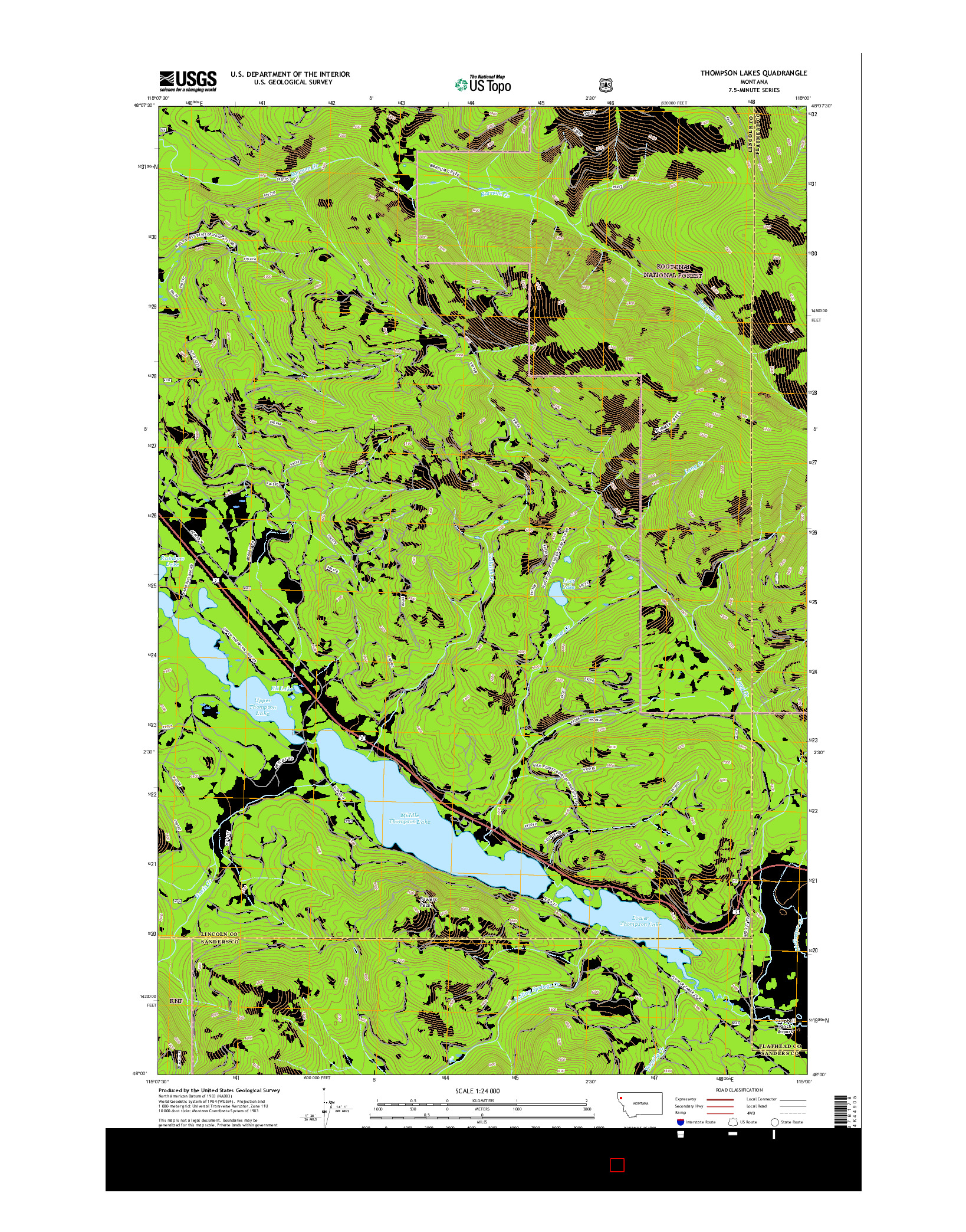 USGS US TOPO 7.5-MINUTE MAP FOR THOMPSON LAKES, MT 2017