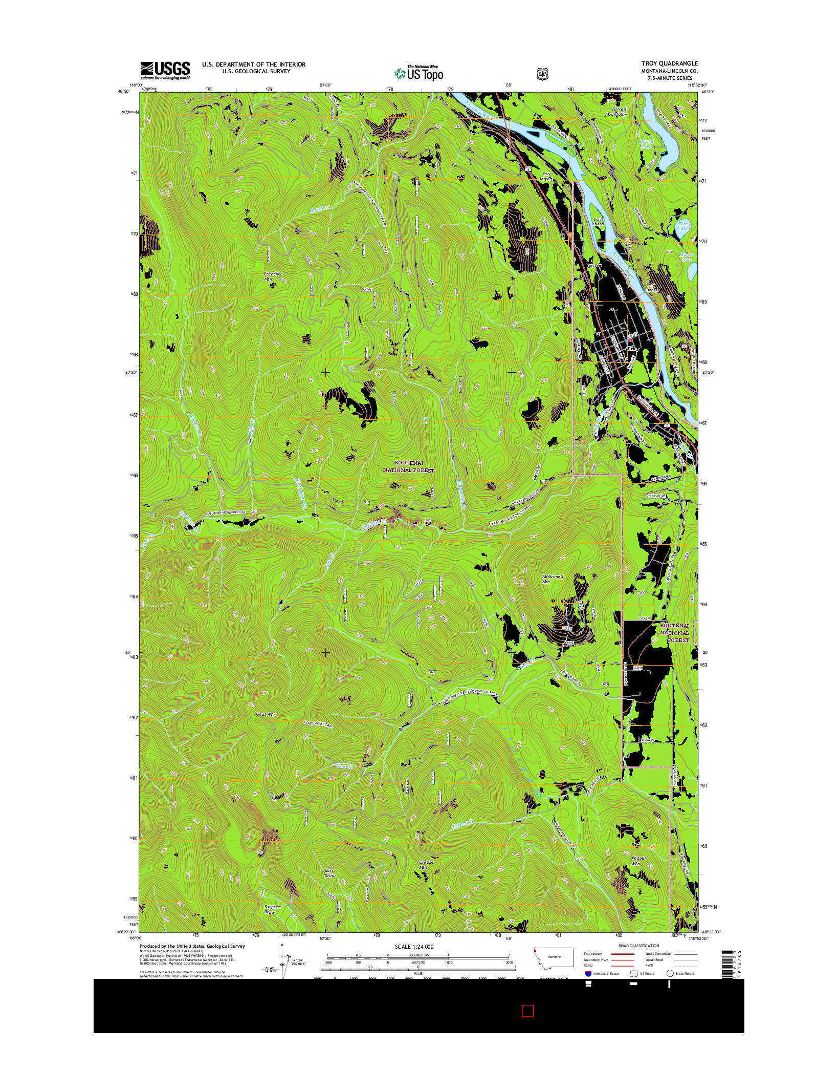 USGS US TOPO 7.5-MINUTE MAP FOR TROY, MT 2017