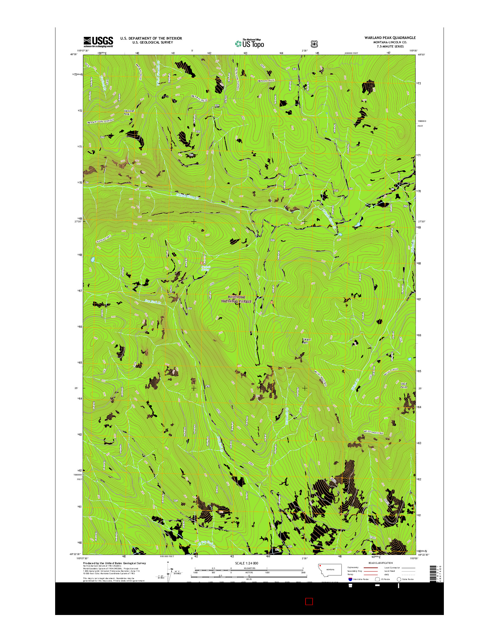 USGS US TOPO 7.5-MINUTE MAP FOR WARLAND PEAK, MT 2017