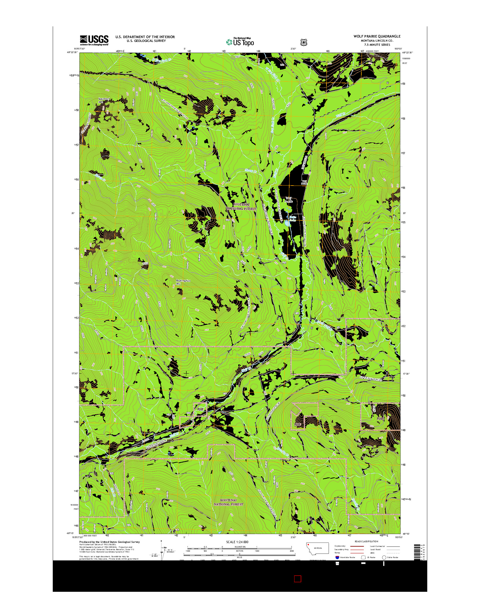 USGS US TOPO 7.5-MINUTE MAP FOR WOLF PRAIRIE, MT 2017