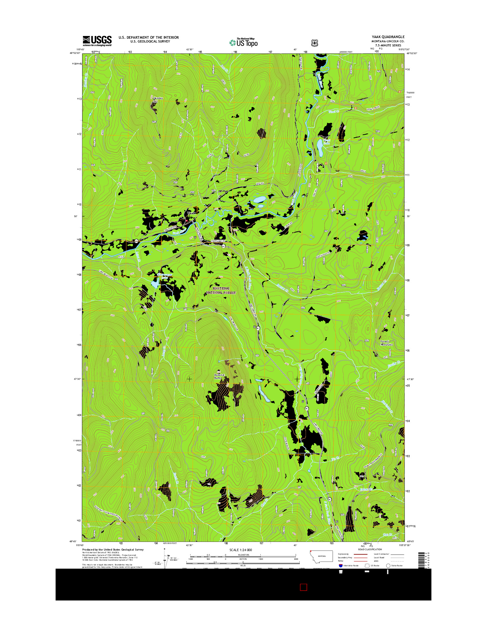 USGS US TOPO 7.5-MINUTE MAP FOR YAAK, MT 2017