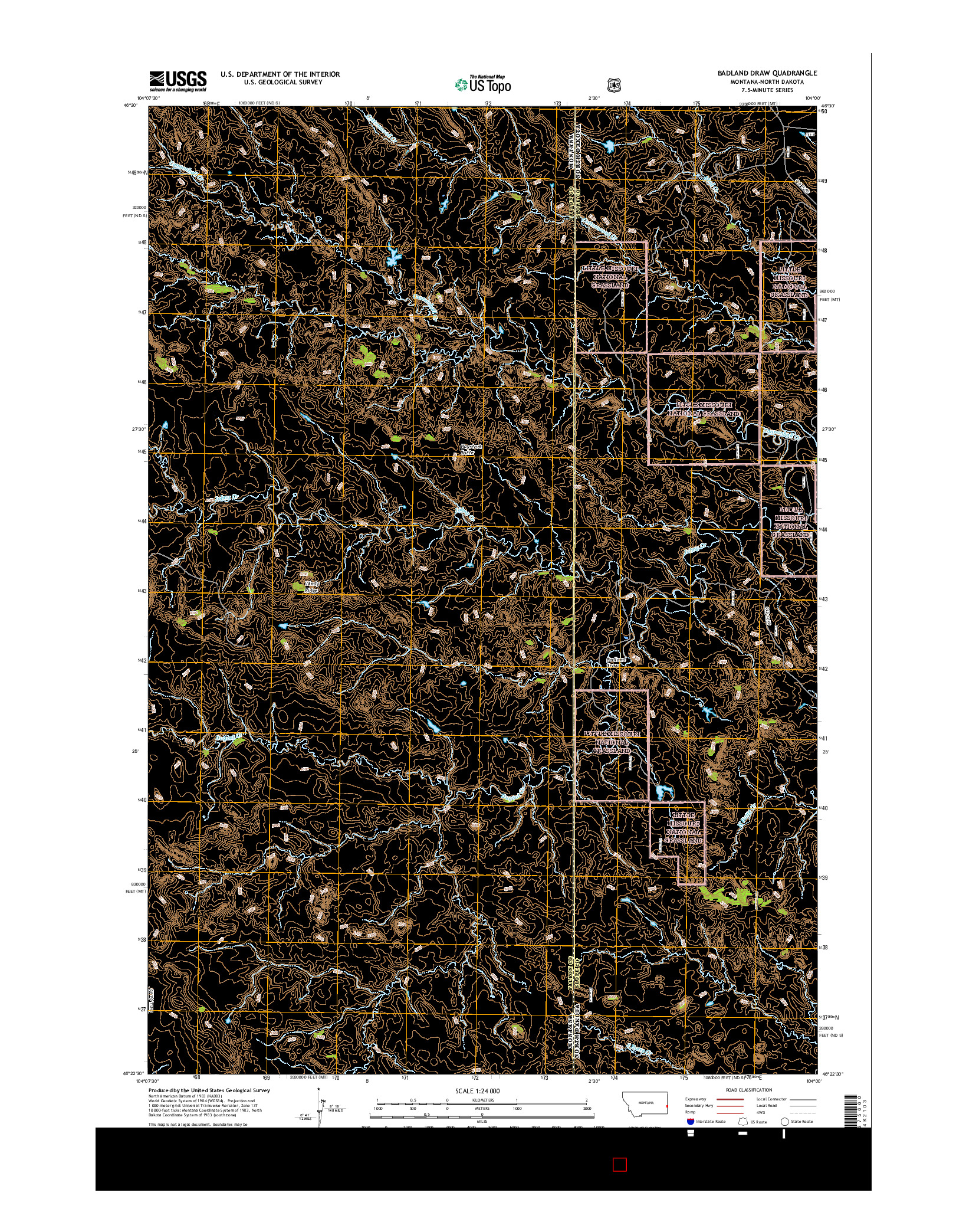 USGS US TOPO 7.5-MINUTE MAP FOR BADLAND DRAW, MT-ND 2017