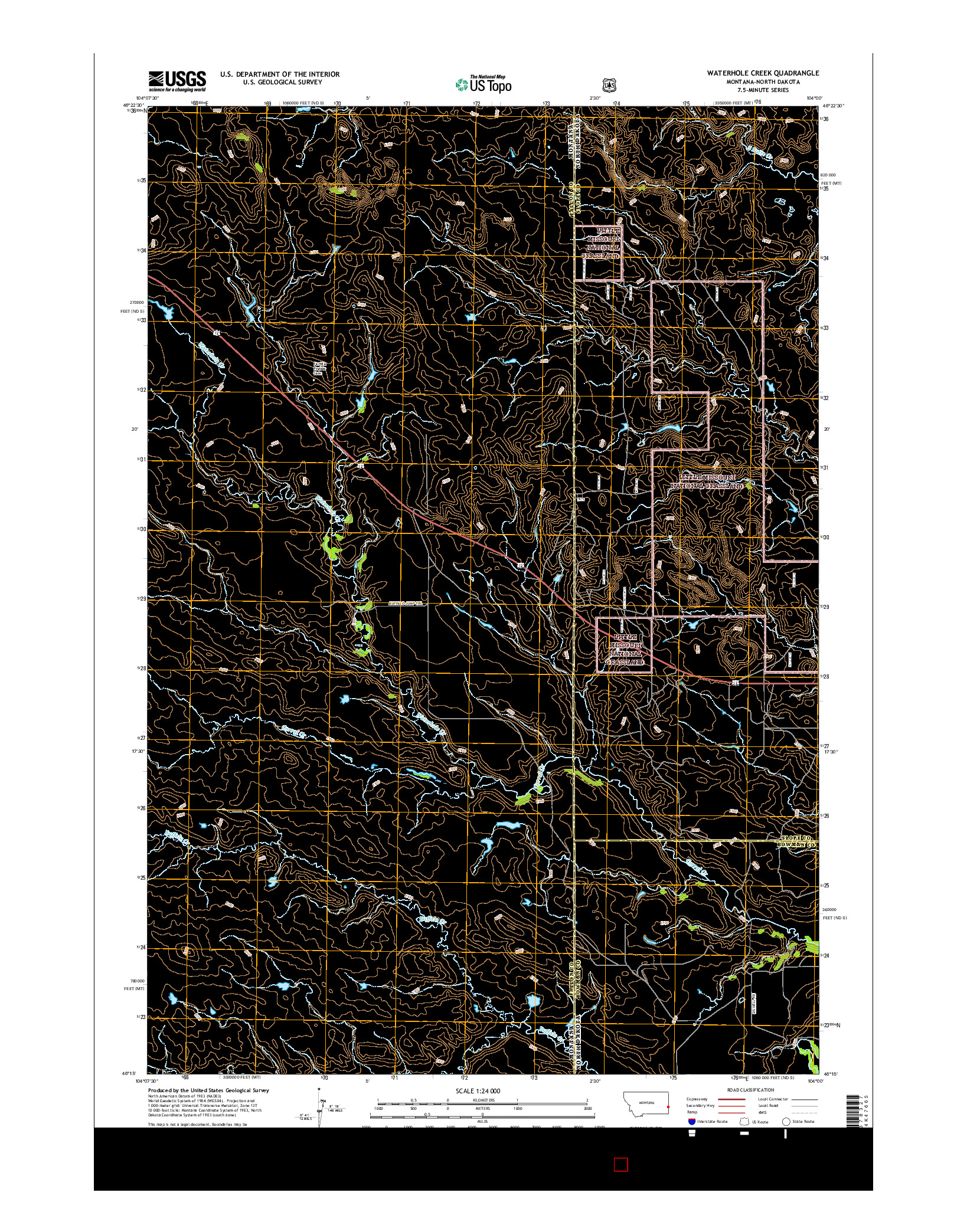 USGS US TOPO 7.5-MINUTE MAP FOR WATERHOLE CREEK, MT-ND 2017