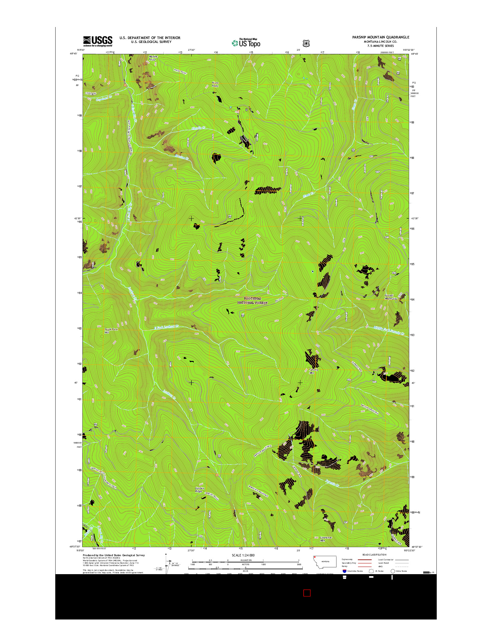 USGS US TOPO 7.5-MINUTE MAP FOR PARSNIP MOUNTAIN, MT 2017