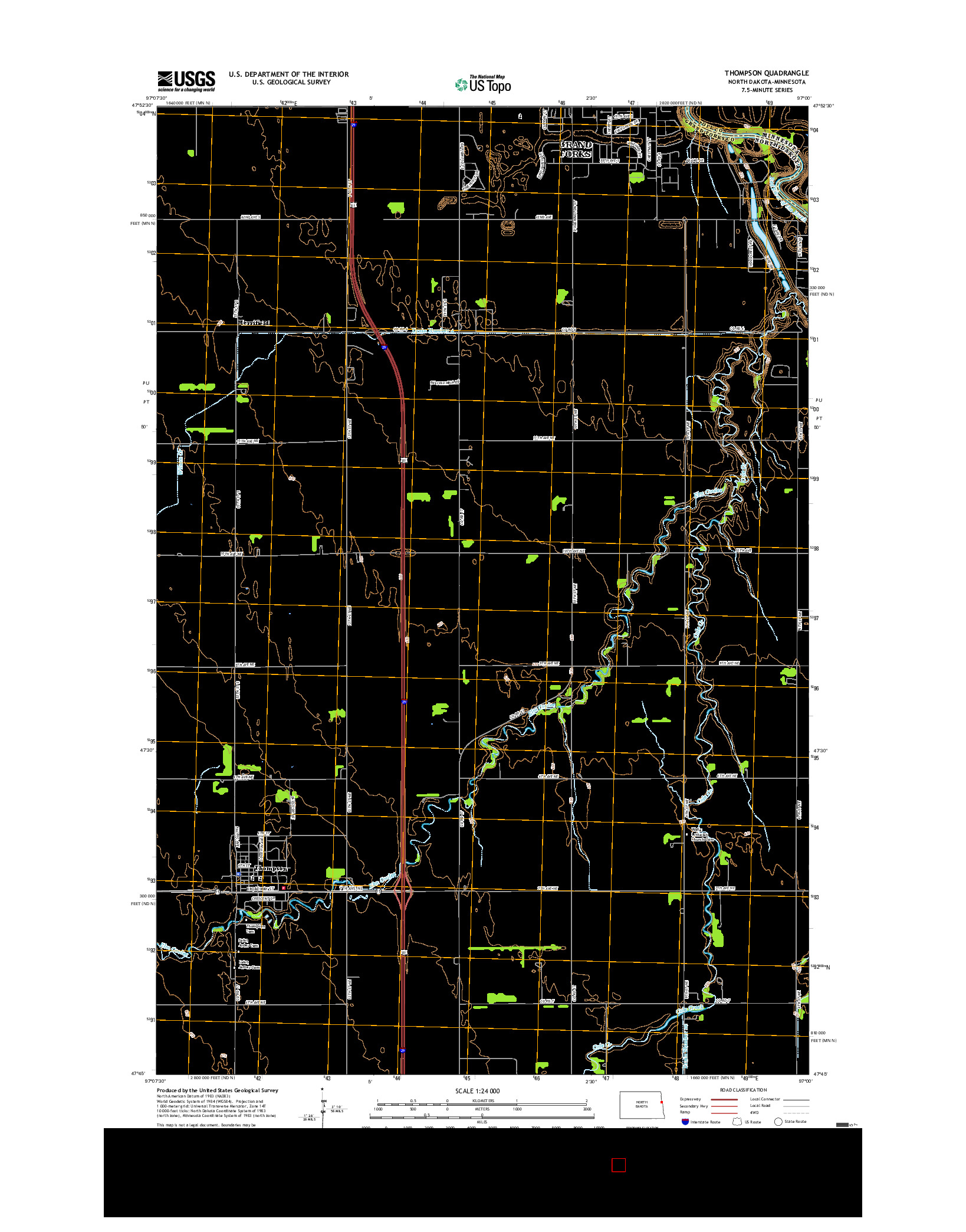 USGS US TOPO 7.5-MINUTE MAP FOR THOMPSON, ND-MN 2017