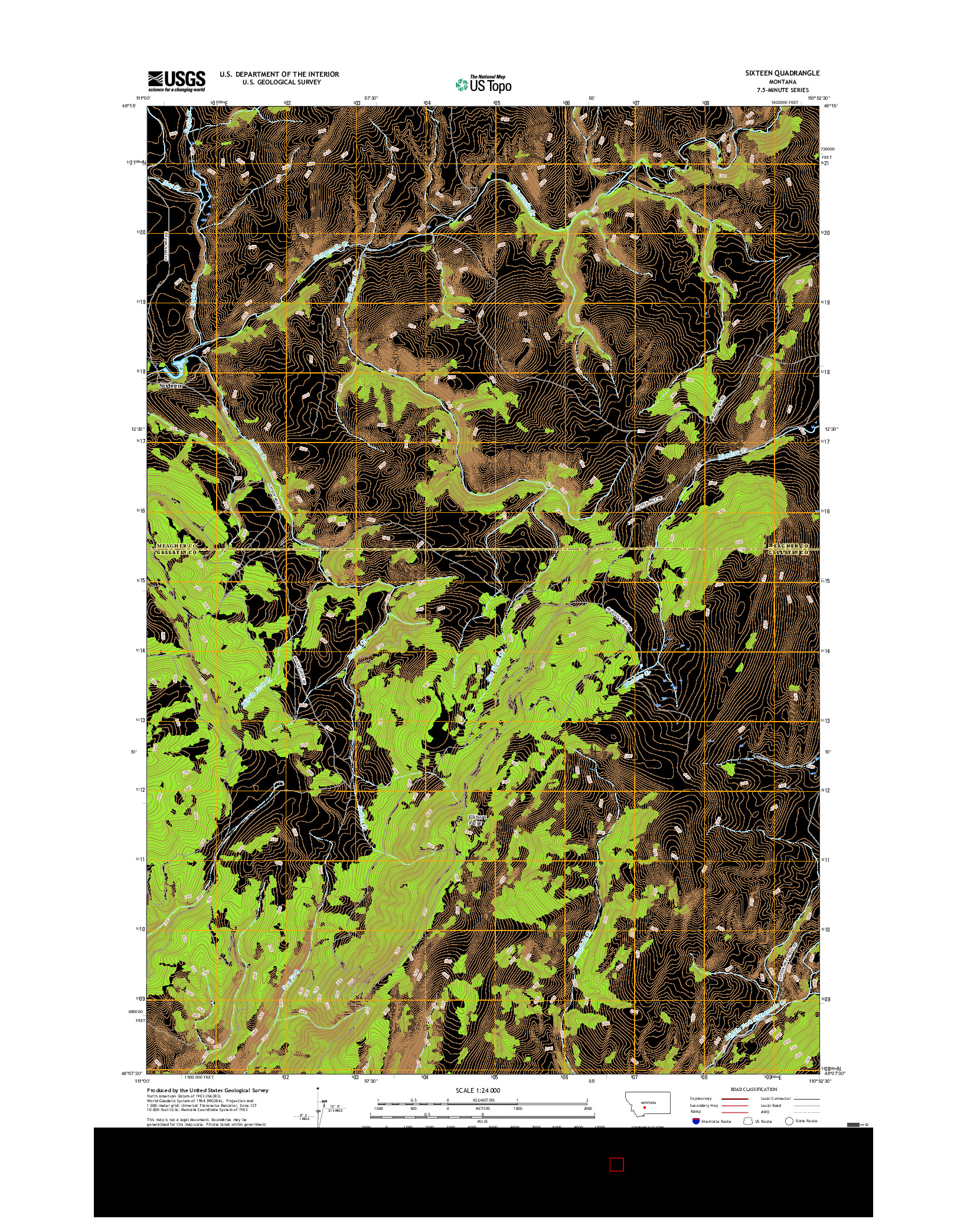 USGS US TOPO 7.5-MINUTE MAP FOR SIXTEEN, MT 2017