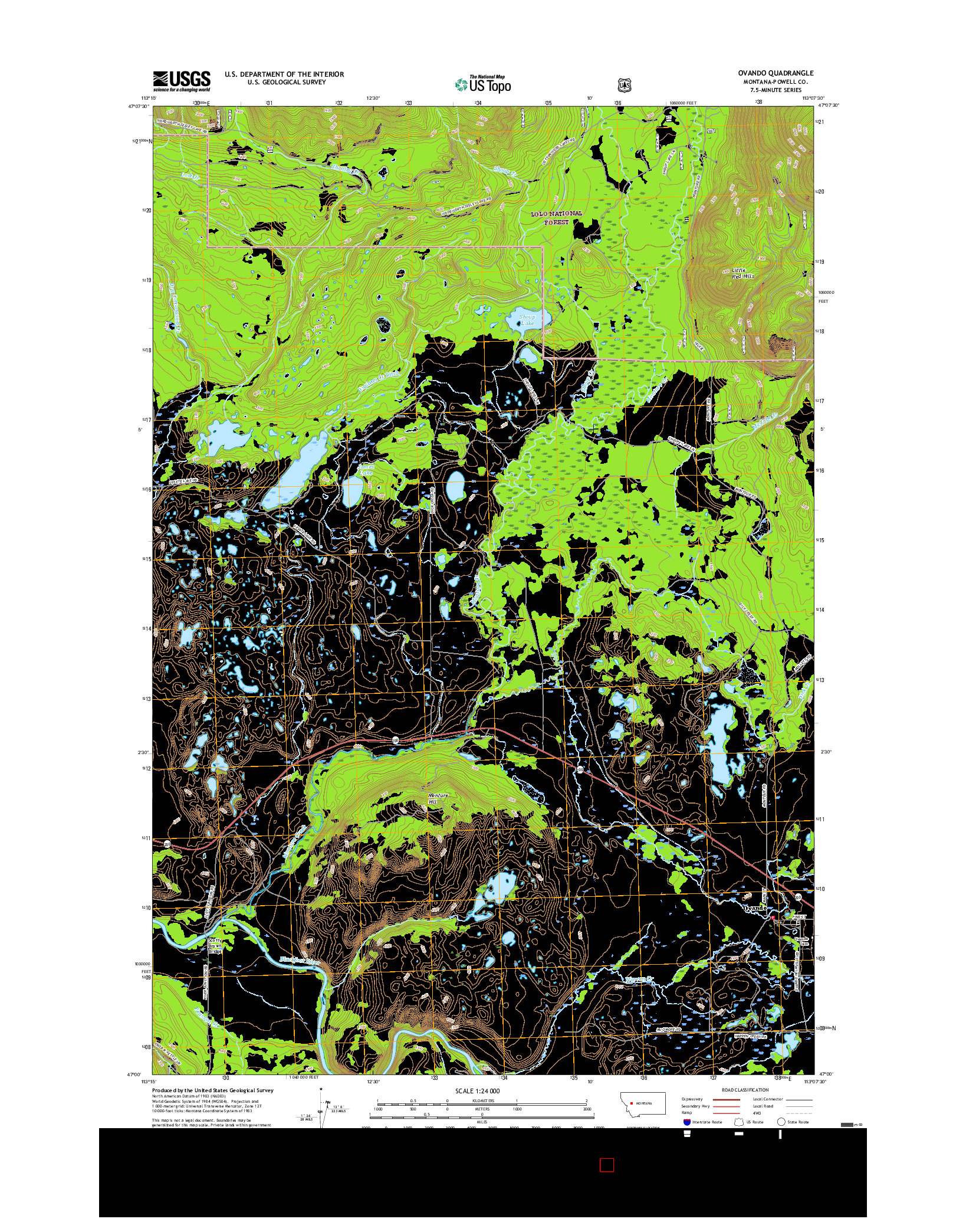 USGS US TOPO 7.5-MINUTE MAP FOR OVANDO, MT 2017