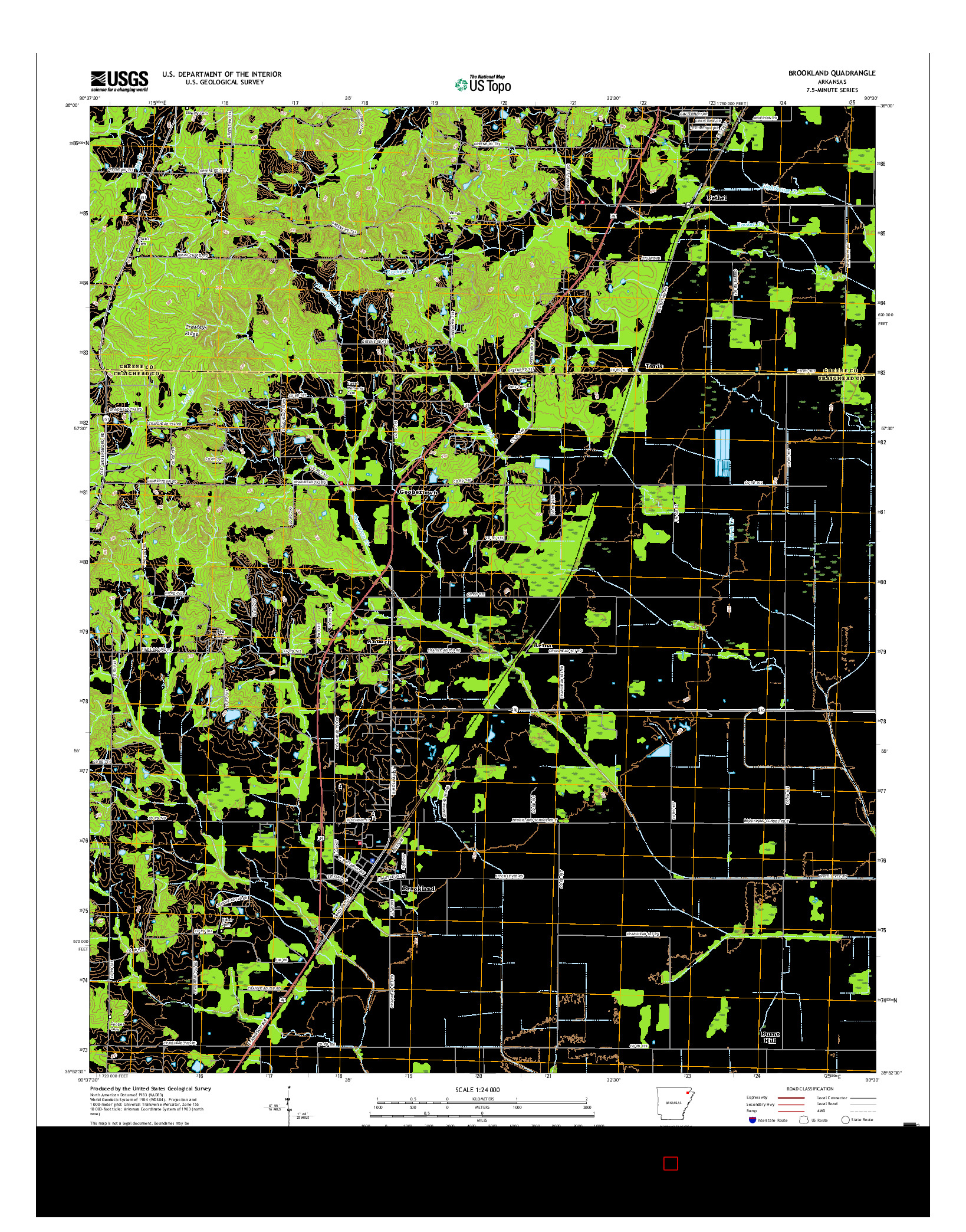 USGS US TOPO 7.5-MINUTE MAP FOR BROOKLAND, AR 2017