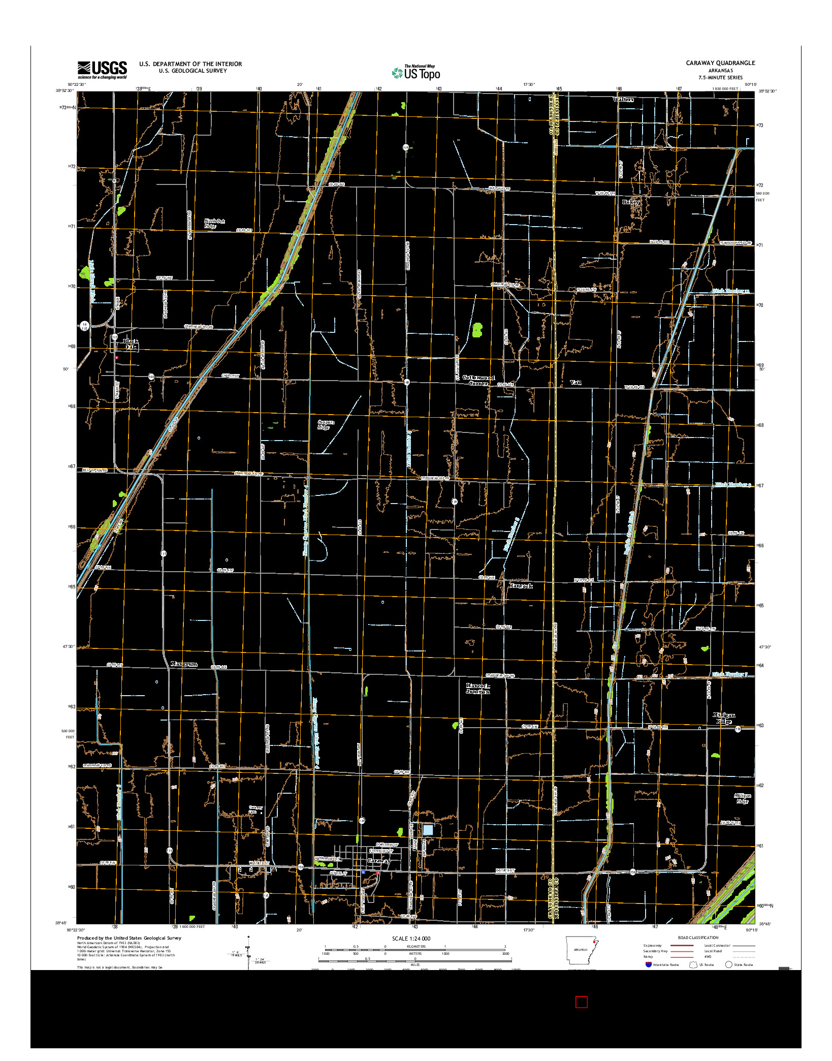 USGS US TOPO 7.5-MINUTE MAP FOR CARAWAY, AR 2017