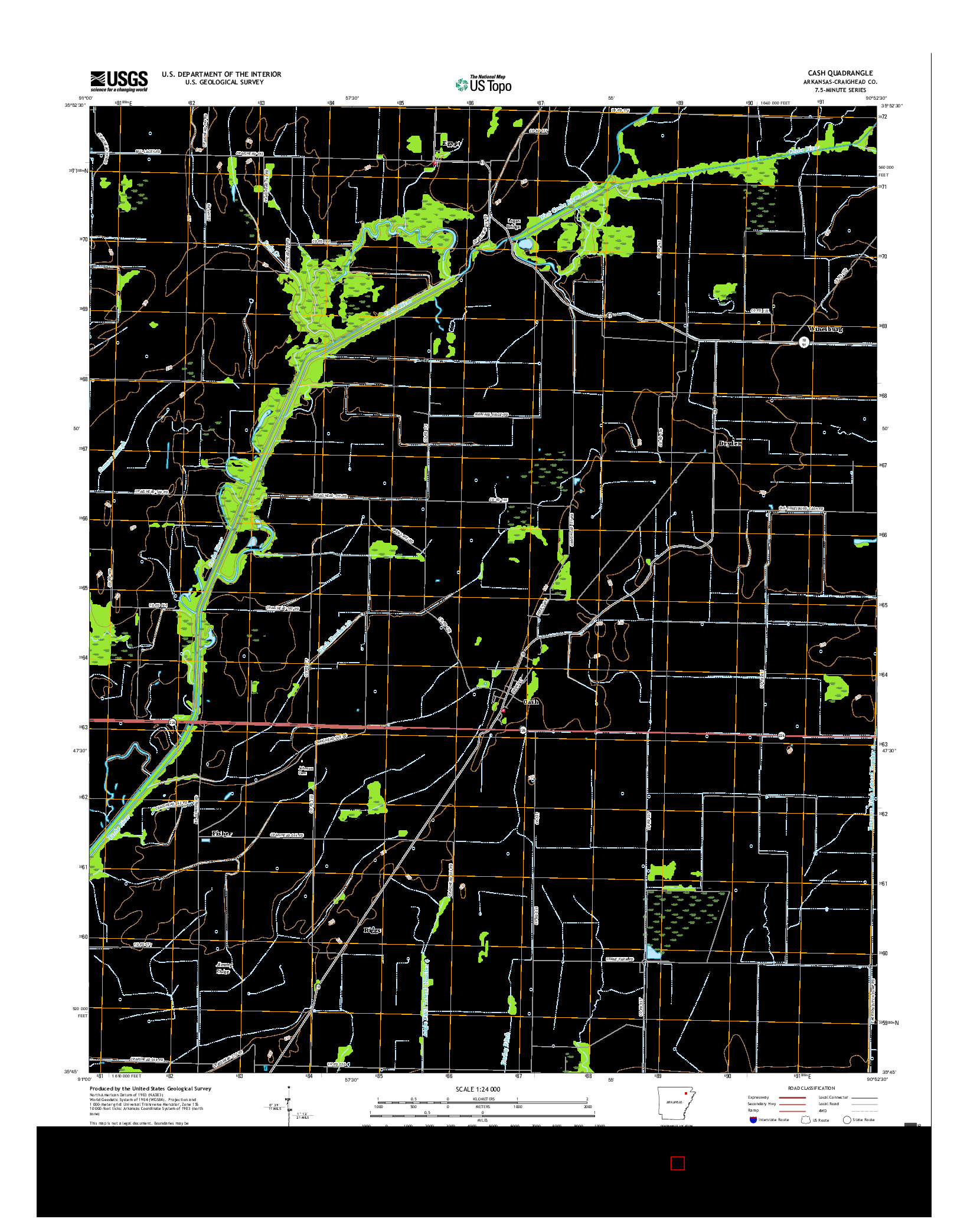 USGS US TOPO 7.5-MINUTE MAP FOR CASH, AR 2017