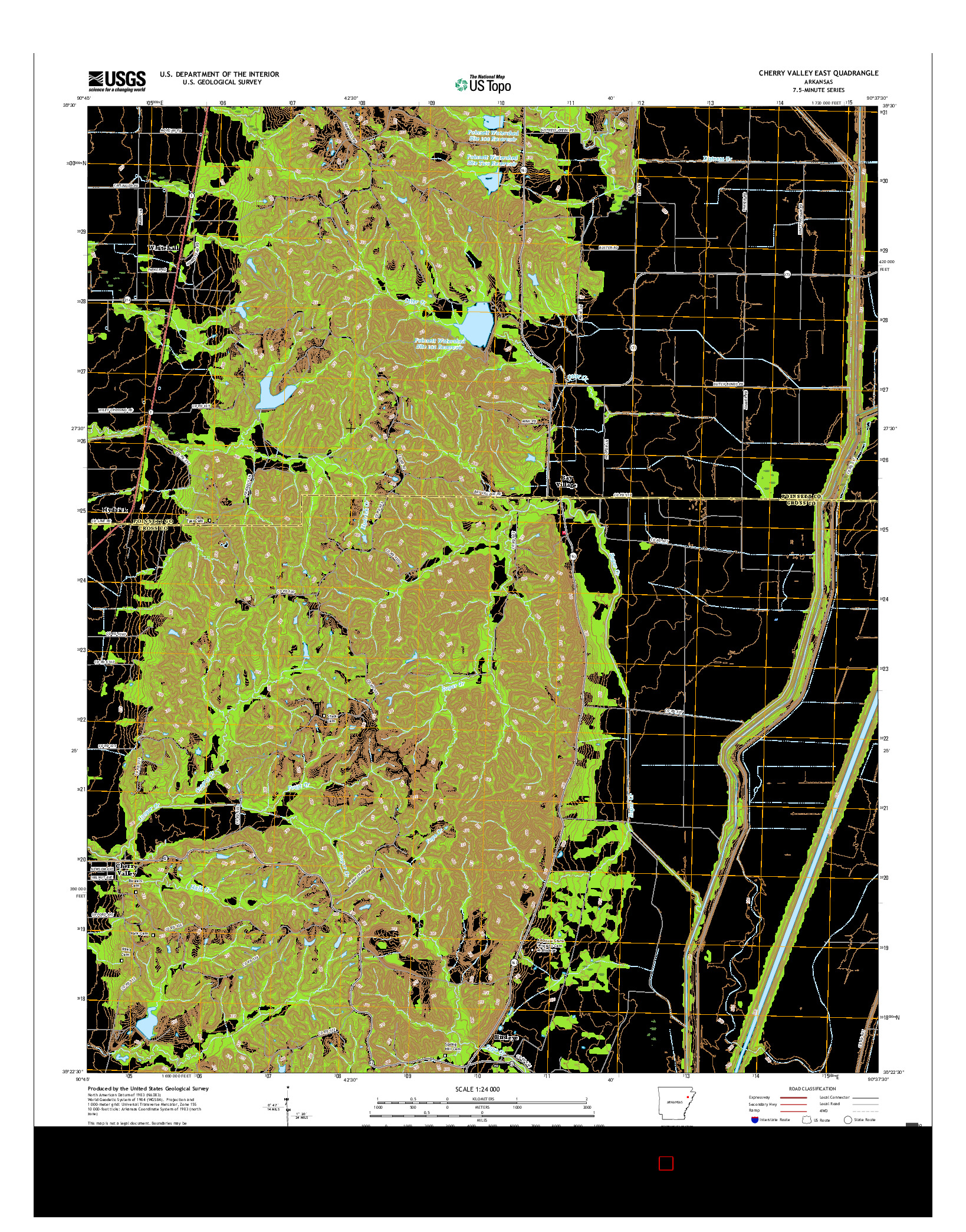 USGS US TOPO 7.5-MINUTE MAP FOR CHERRY VALLEY EAST, AR 2017