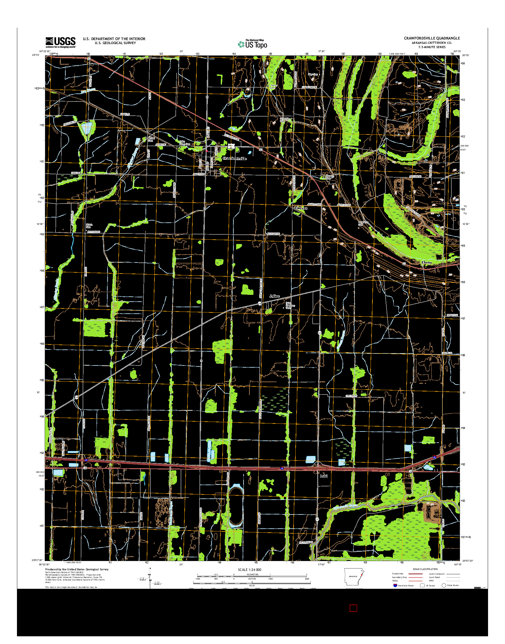 USGS US TOPO 7.5-MINUTE MAP FOR CRAWFORDSVILLE, AR 2017