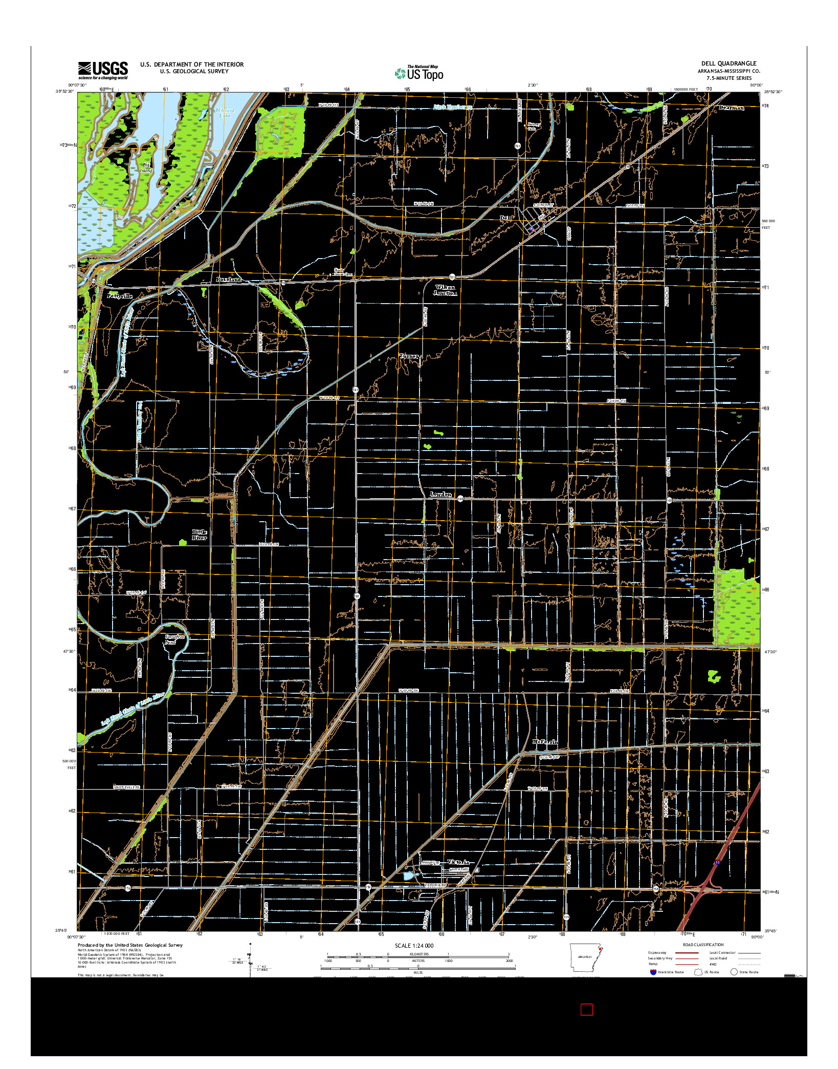 USGS US TOPO 7.5-MINUTE MAP FOR DELL, AR 2017