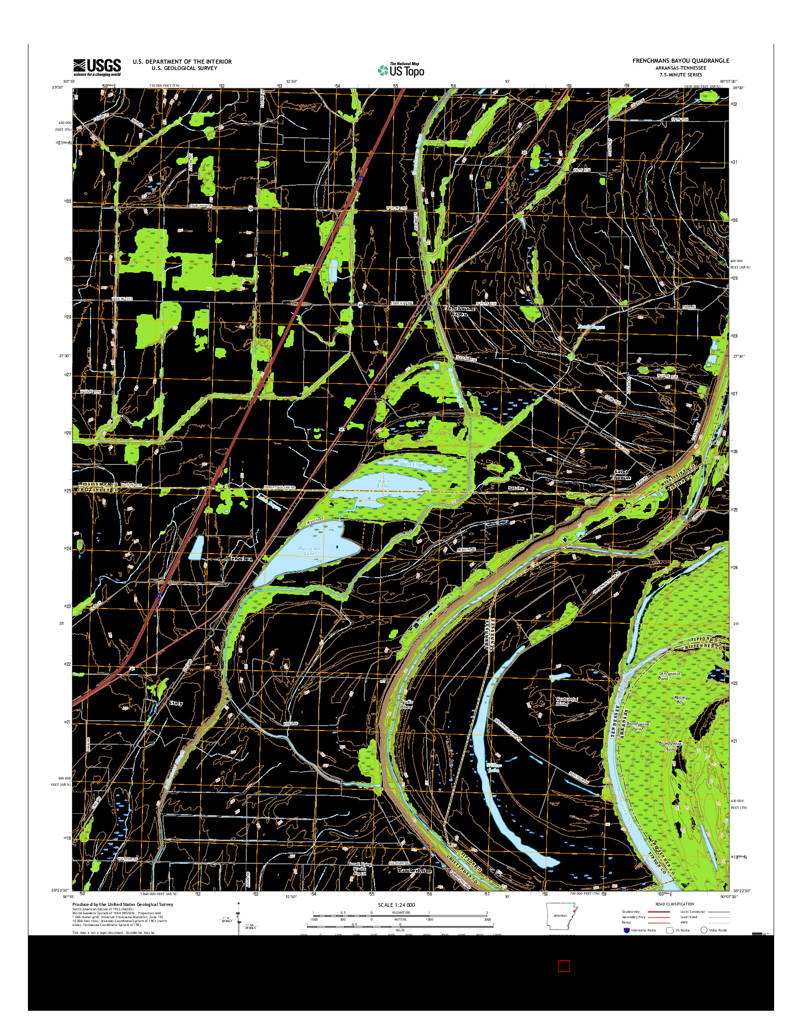 USGS US TOPO 7.5-MINUTE MAP FOR FRENCHMANS BAYOU, AR-TN 2017