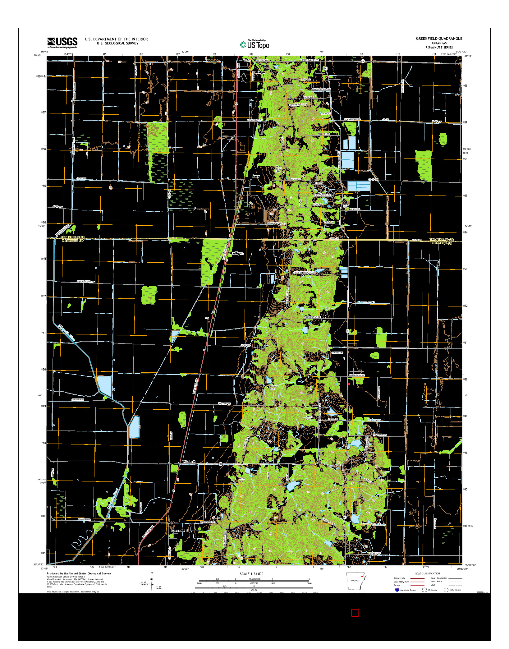 USGS US TOPO 7.5-MINUTE MAP FOR GREENFIELD, AR 2017