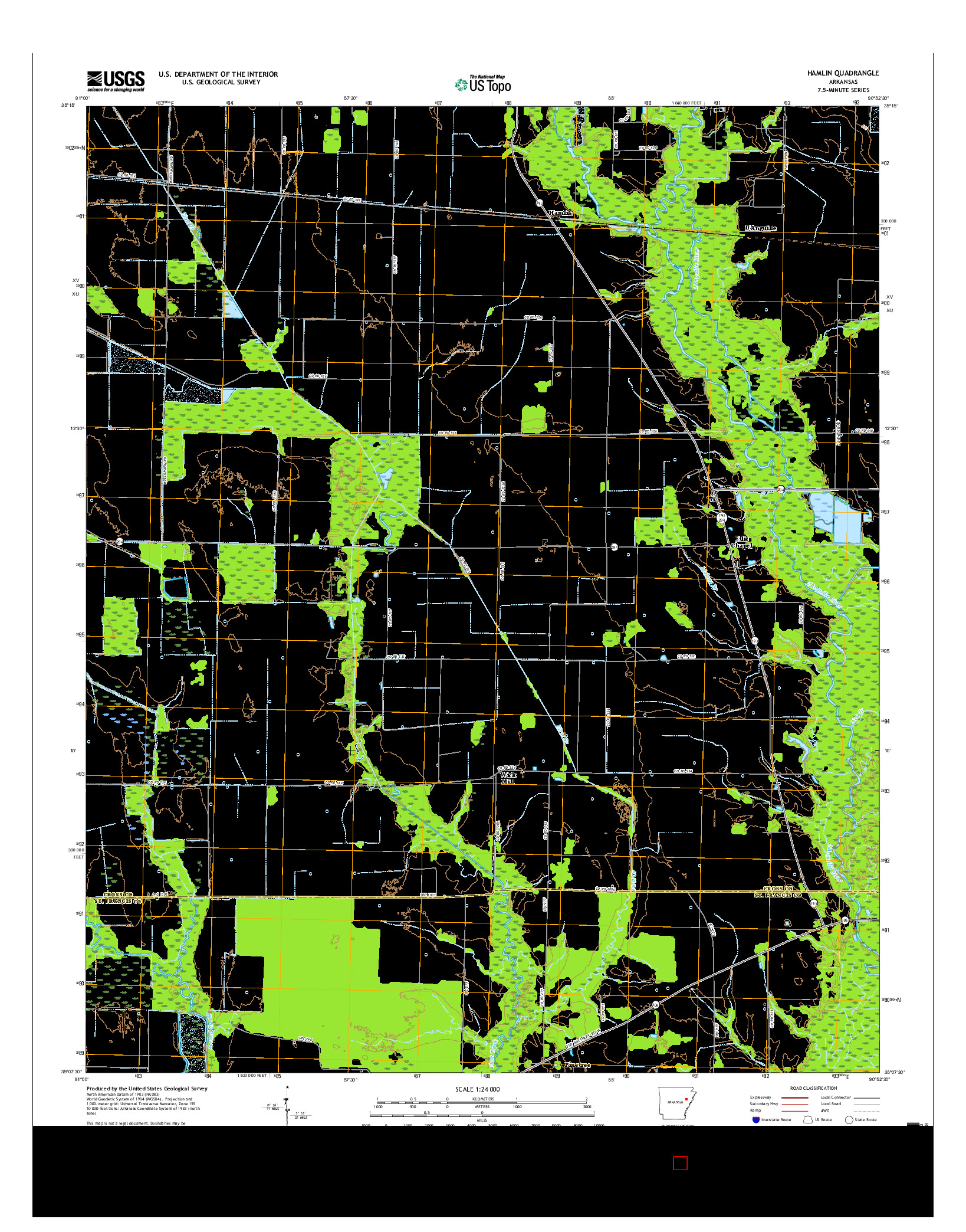 USGS US TOPO 7.5-MINUTE MAP FOR HAMLIN, AR 2017