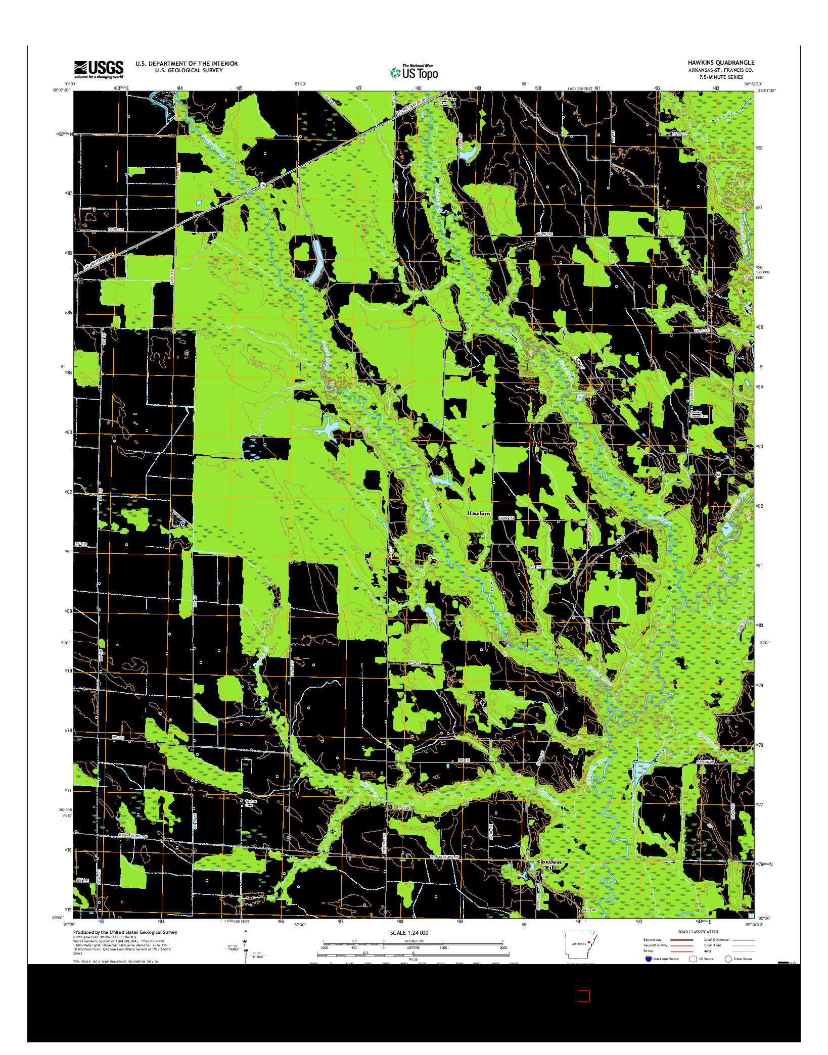 USGS US TOPO 7.5-MINUTE MAP FOR HAWKINS, AR 2017