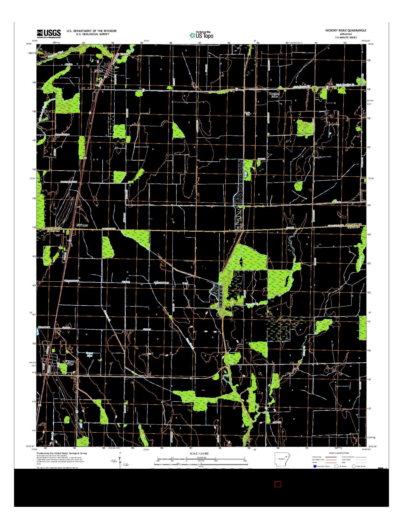 USGS US TOPO 7.5-MINUTE MAP FOR HICKORY RIDGE, AR 2017