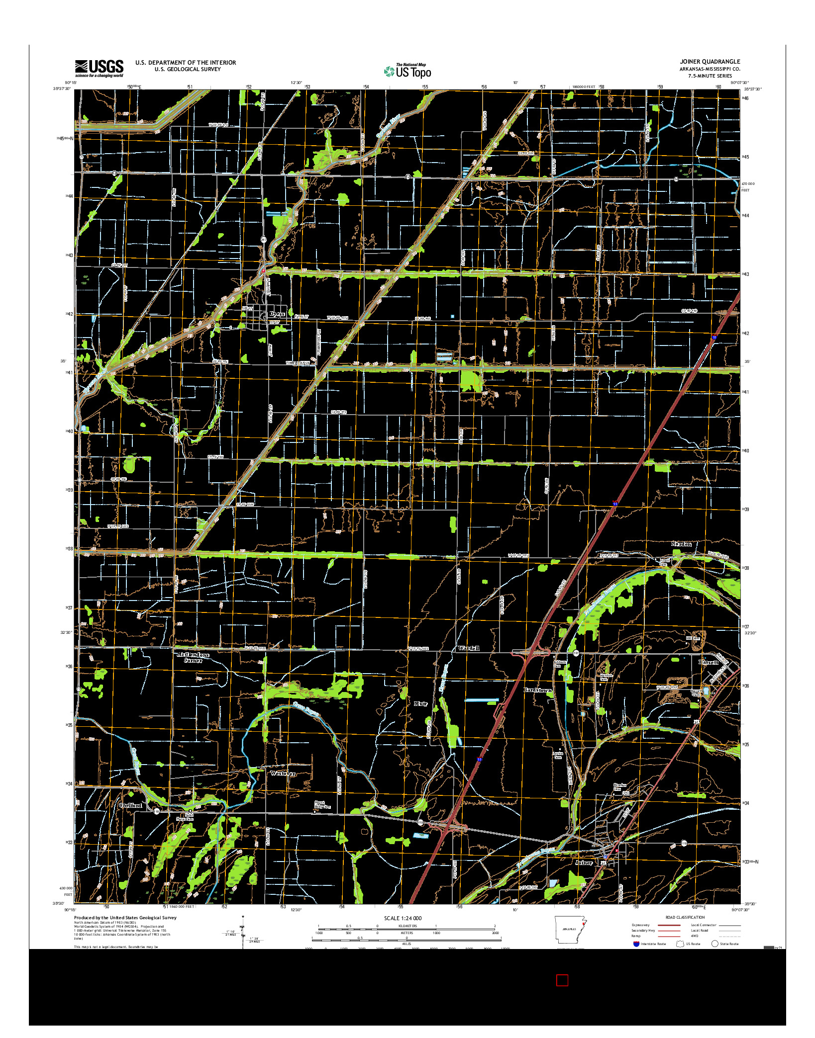 USGS US TOPO 7.5-MINUTE MAP FOR JOINER, AR 2017