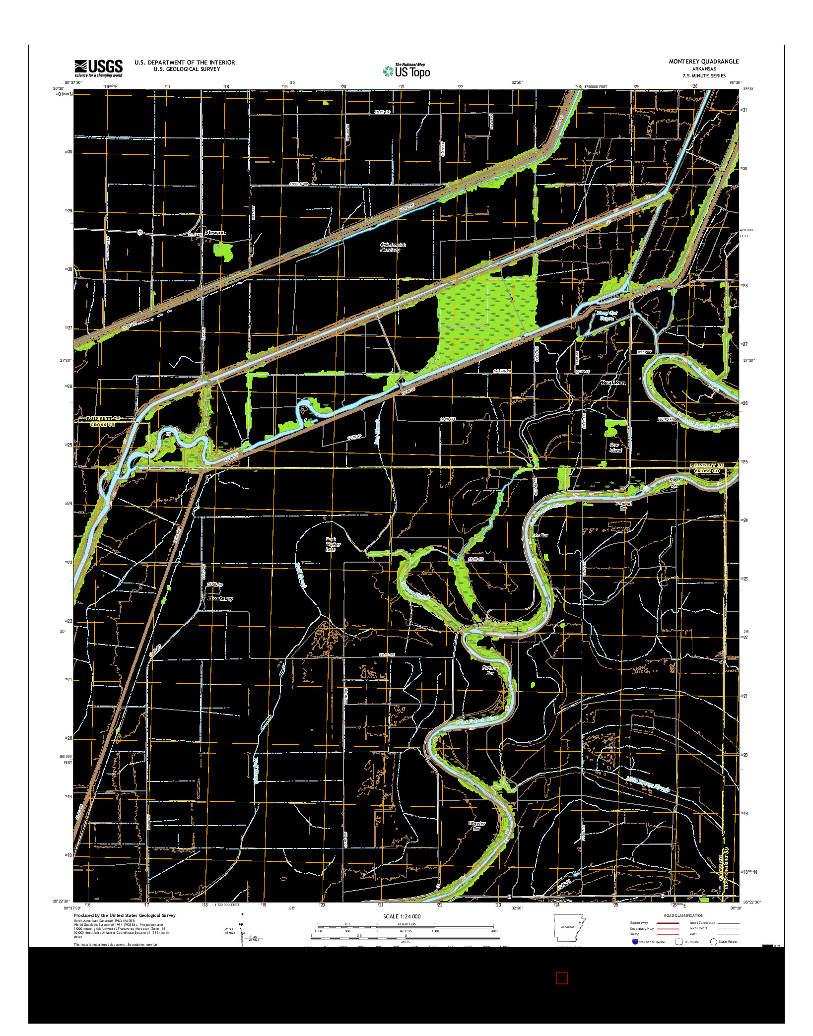 USGS US TOPO 7.5-MINUTE MAP FOR MONTEREY, AR 2017