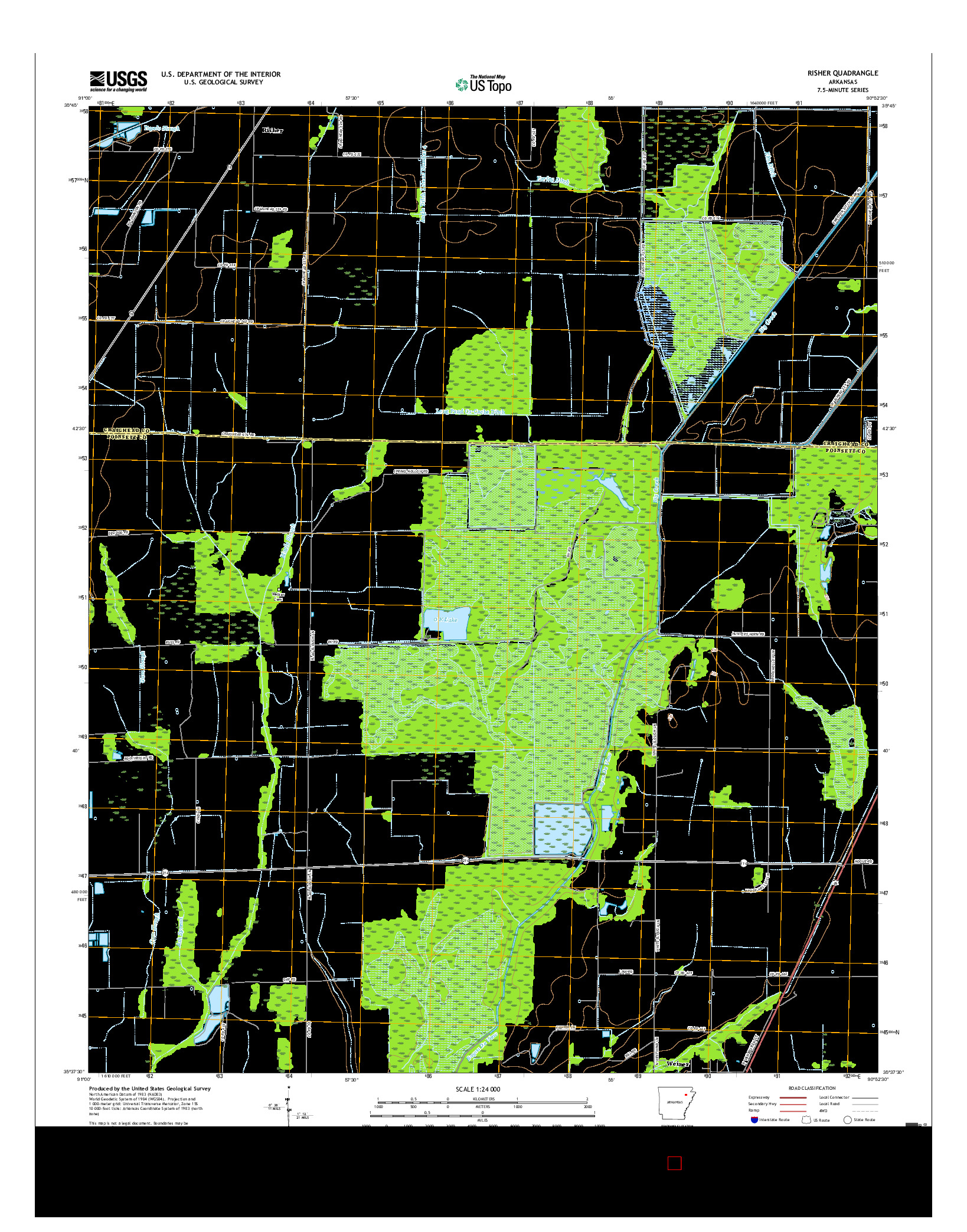 USGS US TOPO 7.5-MINUTE MAP FOR RISHER, AR 2017