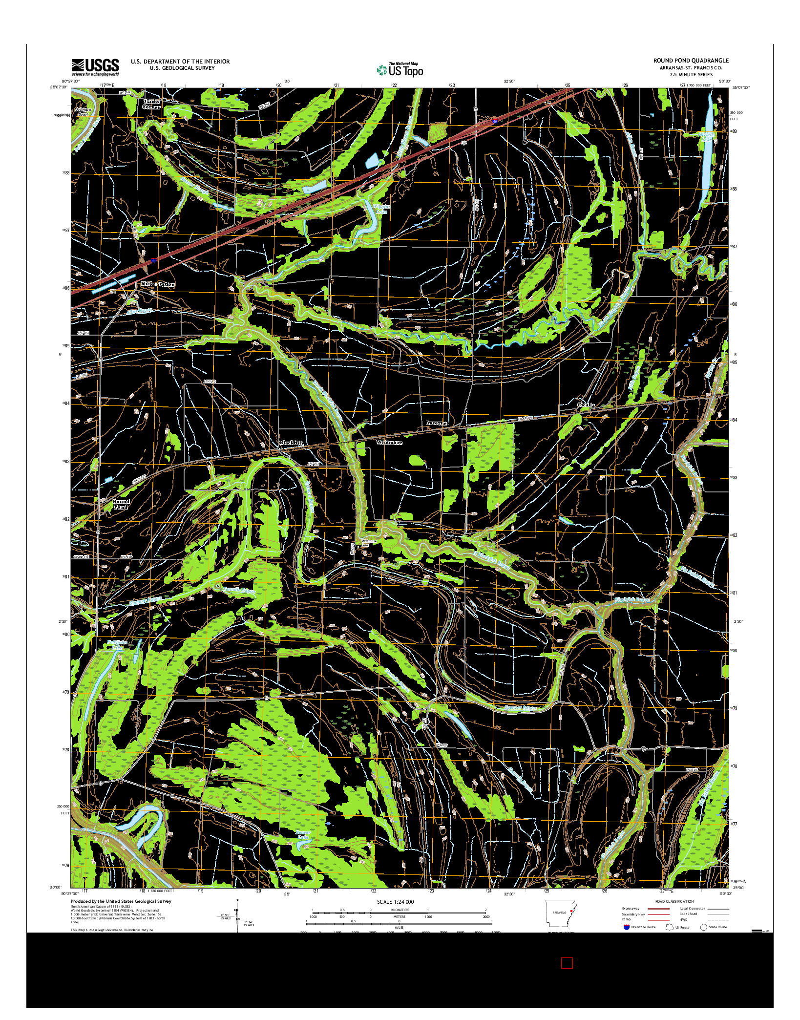 USGS US TOPO 7.5-MINUTE MAP FOR ROUND POND, AR 2017