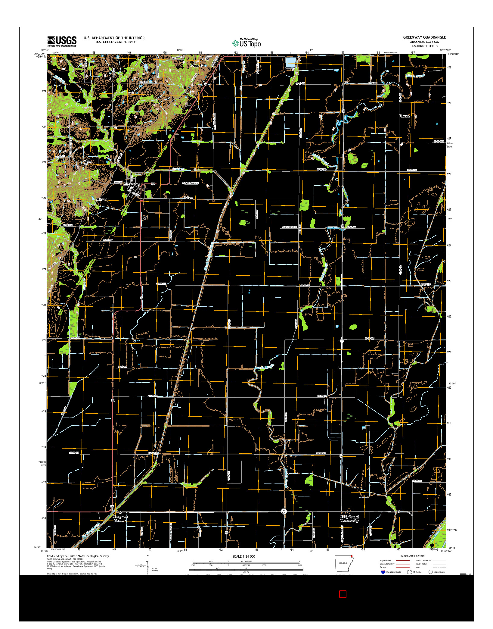 USGS US TOPO 7.5-MINUTE MAP FOR GREENWAY, AR 2017