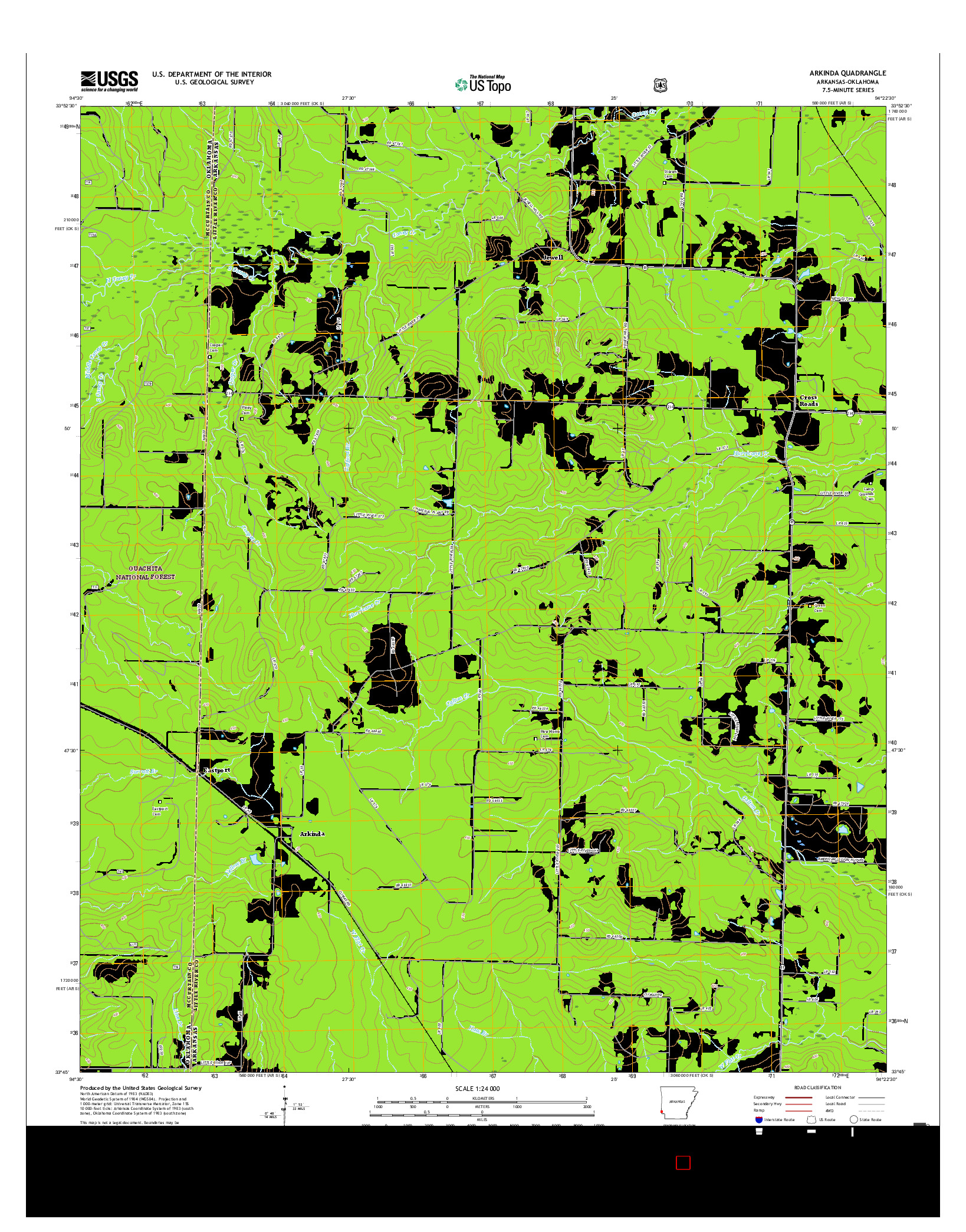 USGS US TOPO 7.5-MINUTE MAP FOR ARKINDA, AR-OK 2017