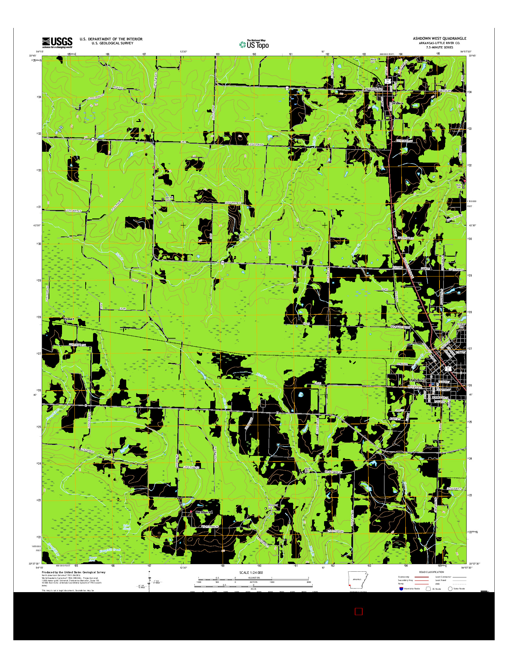 USGS US TOPO 7.5-MINUTE MAP FOR ASHDOWN WEST, AR 2017