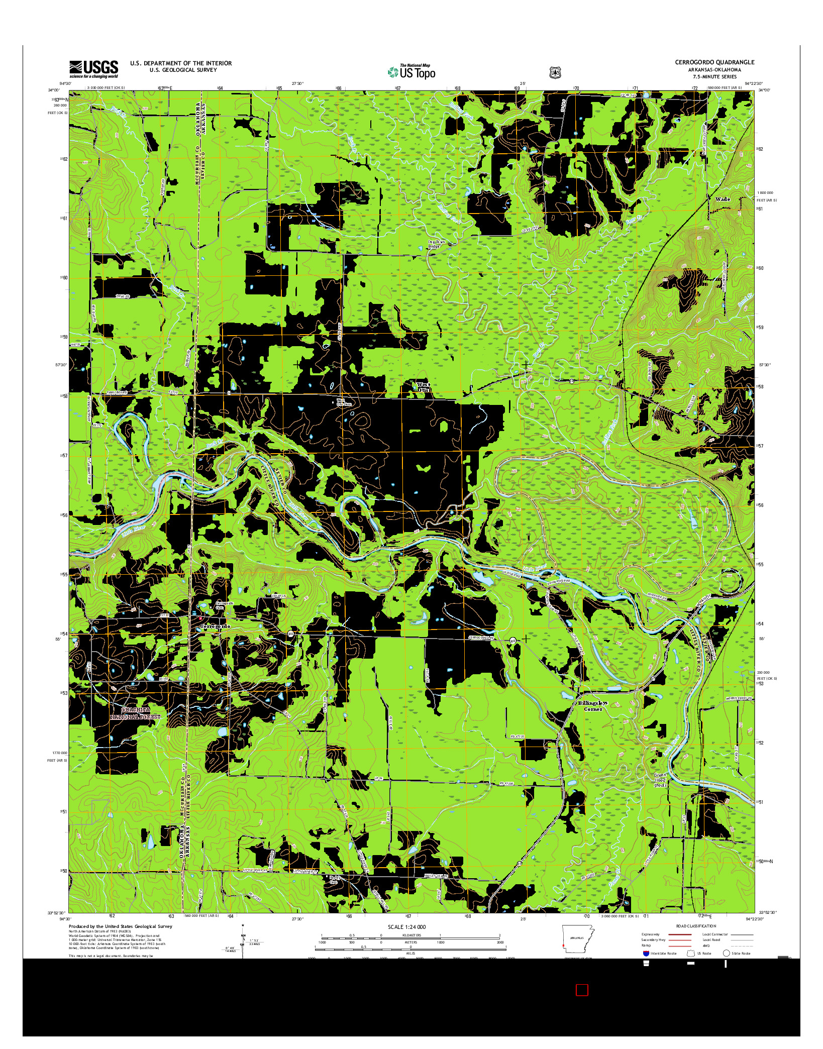 USGS US TOPO 7.5-MINUTE MAP FOR CERROGORDO, AR-OK 2017