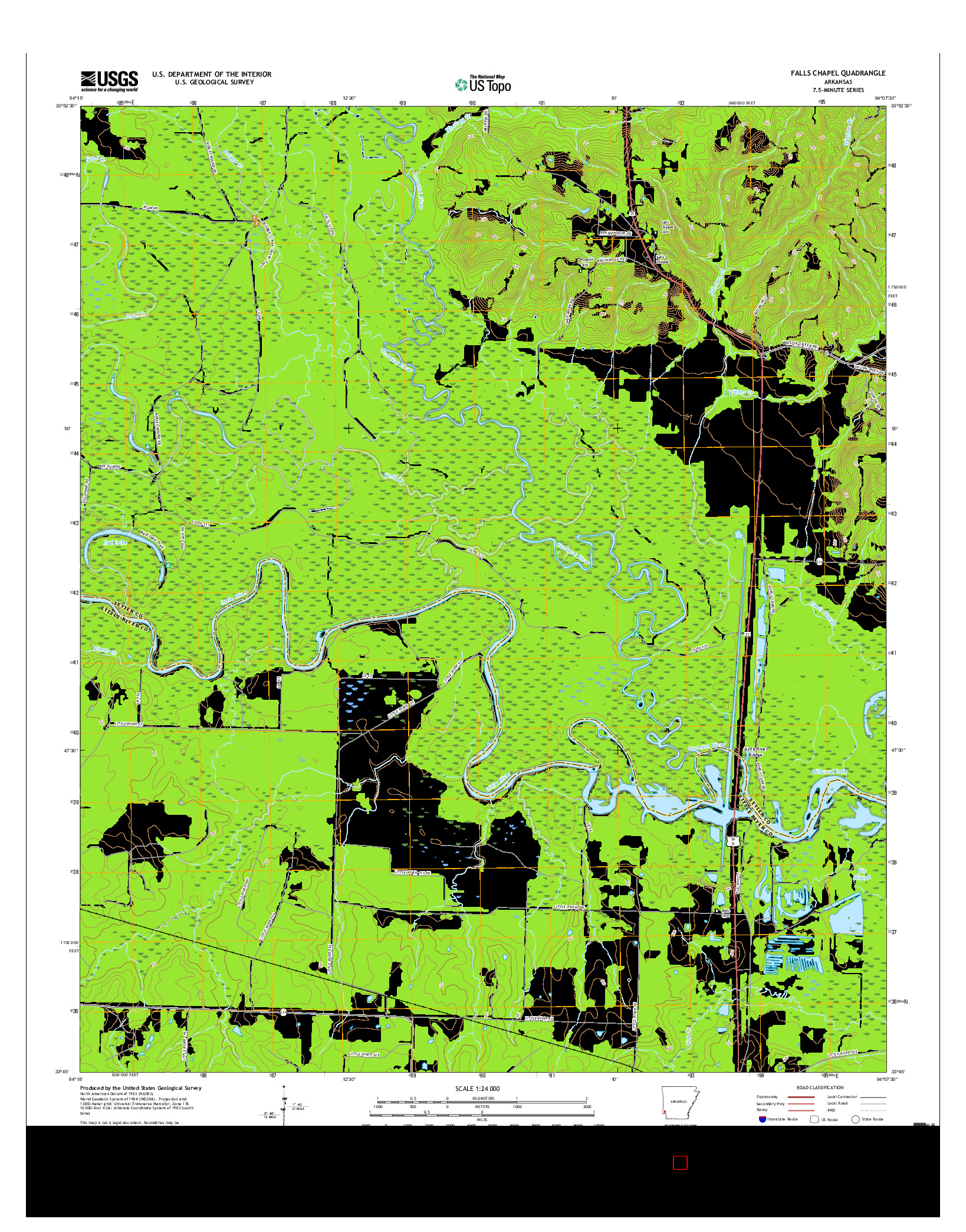 USGS US TOPO 7.5-MINUTE MAP FOR FALLS CHAPEL, AR 2017