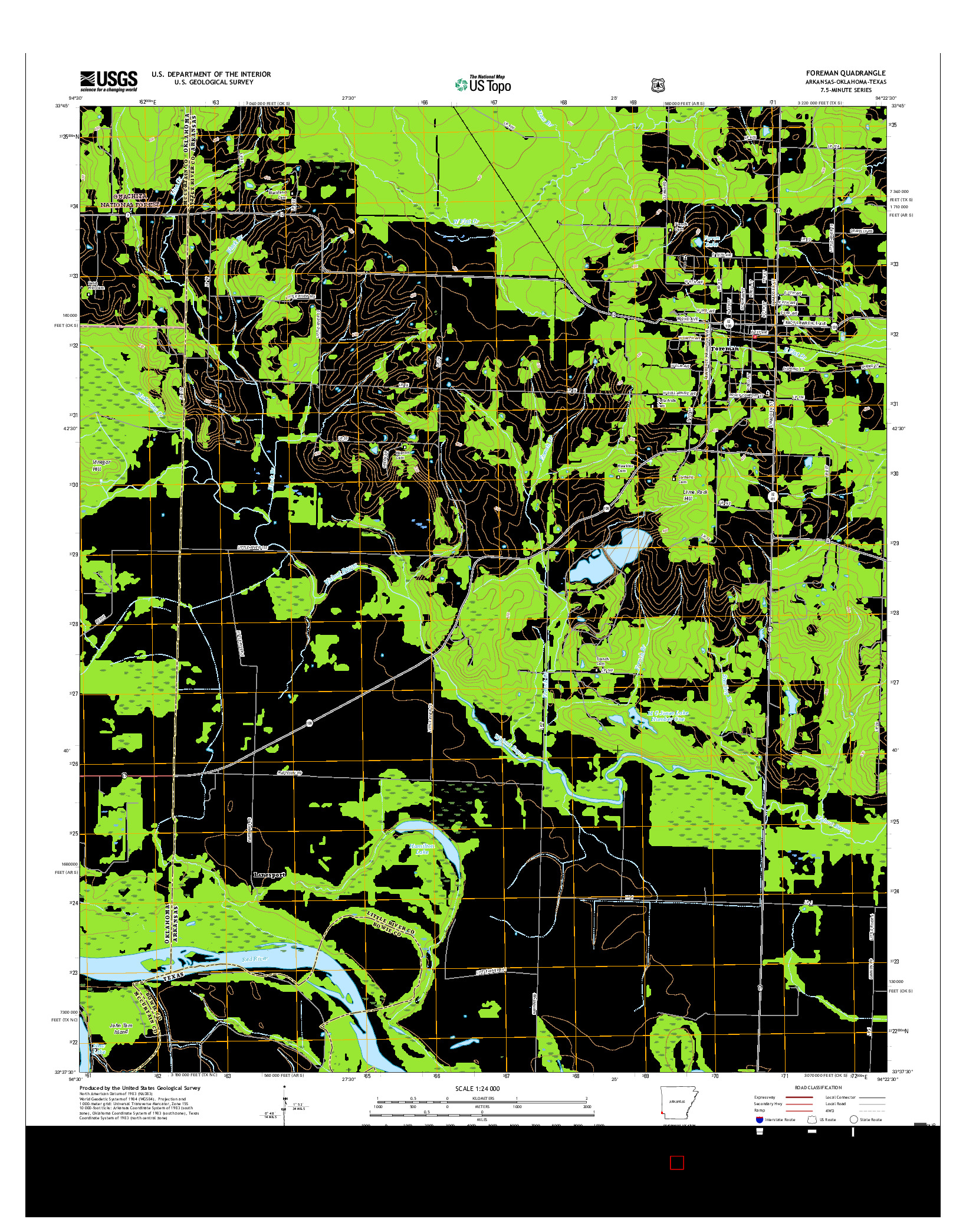 USGS US TOPO 7.5-MINUTE MAP FOR FOREMAN, AR-OK-TX 2017