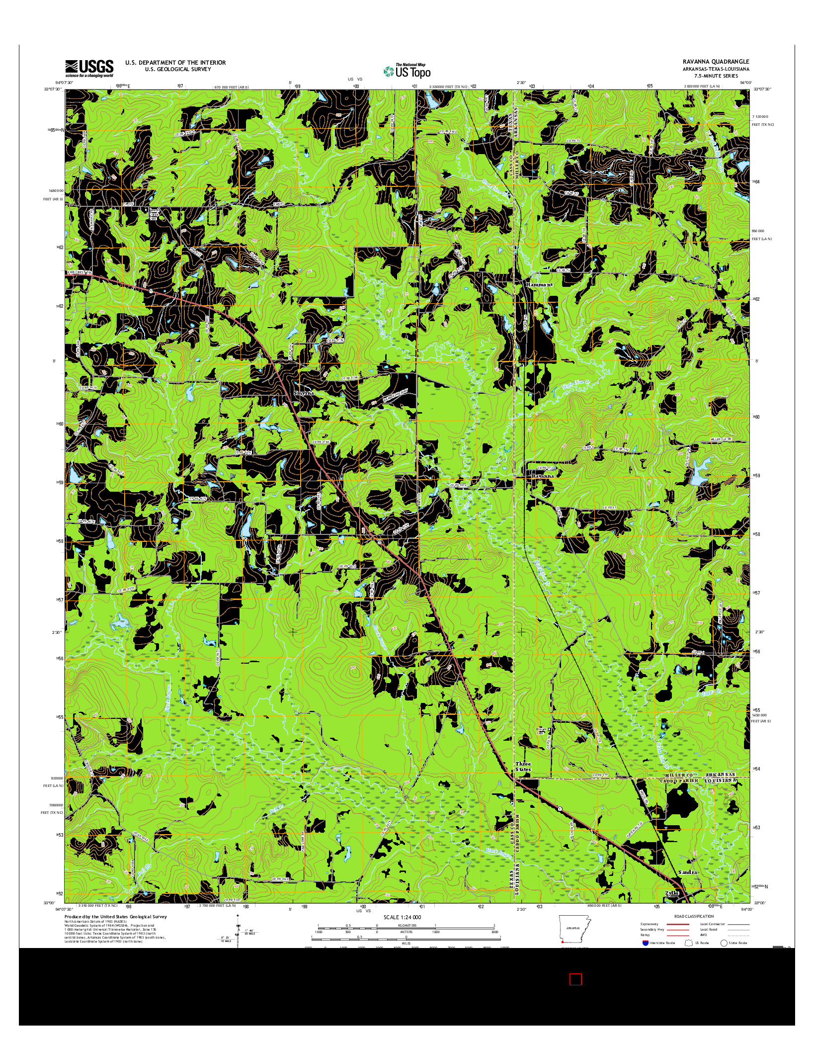 USGS US TOPO 7.5-MINUTE MAP FOR RAVANNA, AR-TX-LA 2017
