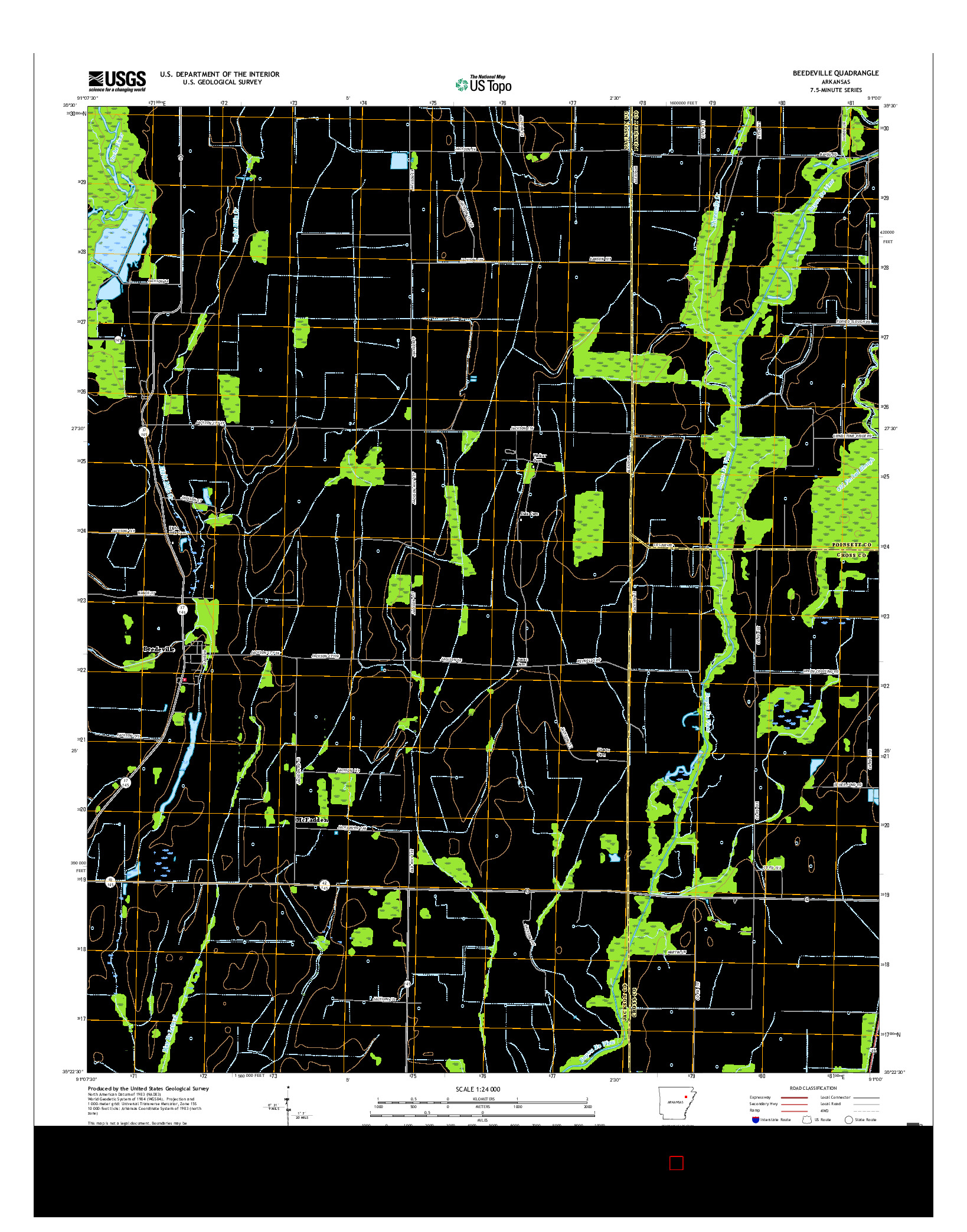 USGS US TOPO 7.5-MINUTE MAP FOR BEEDEVILLE, AR 2017