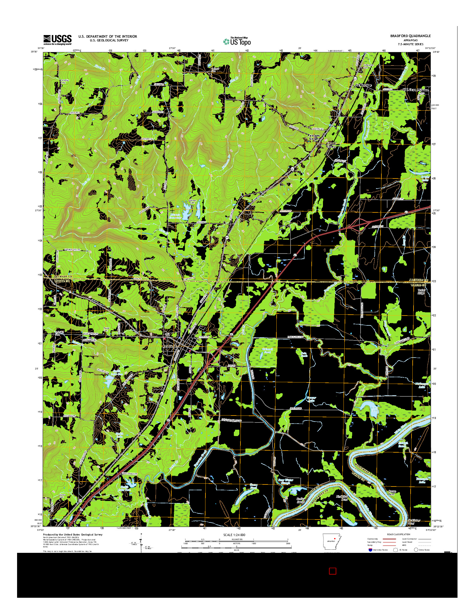 USGS US TOPO 7.5-MINUTE MAP FOR BRADFORD, AR 2017