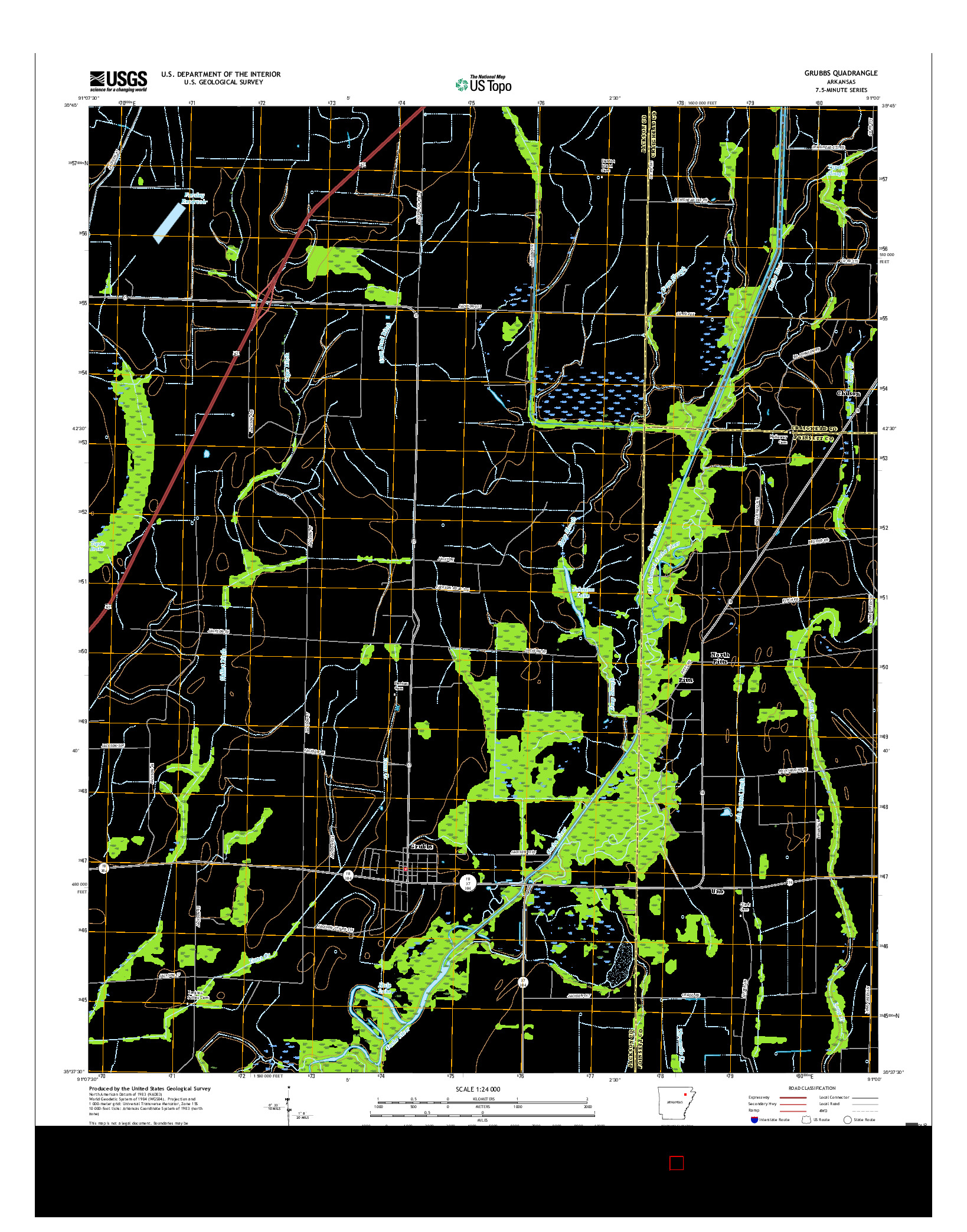 USGS US TOPO 7.5-MINUTE MAP FOR GRUBBS, AR 2017