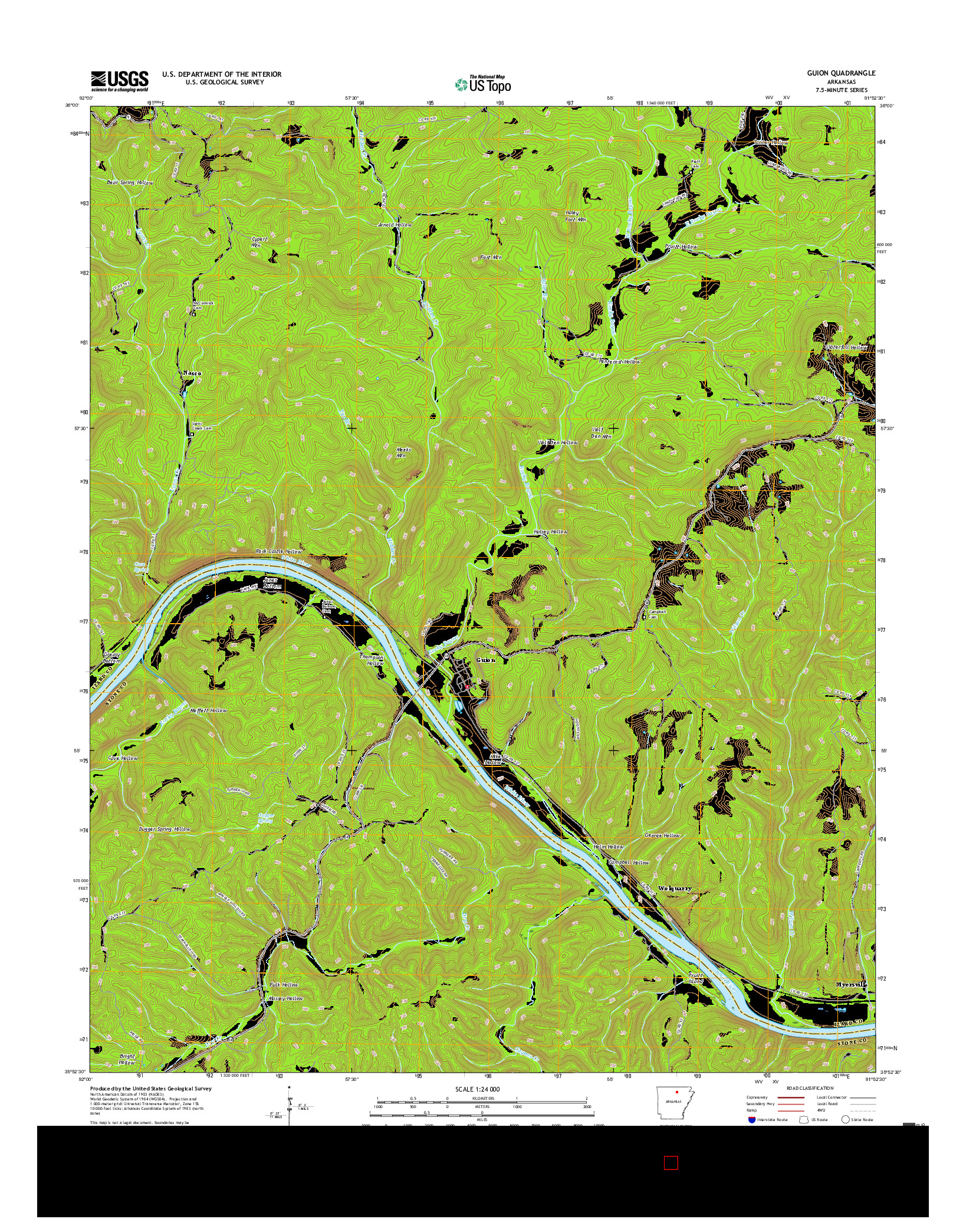 USGS US TOPO 7.5-MINUTE MAP FOR GUION, AR 2017