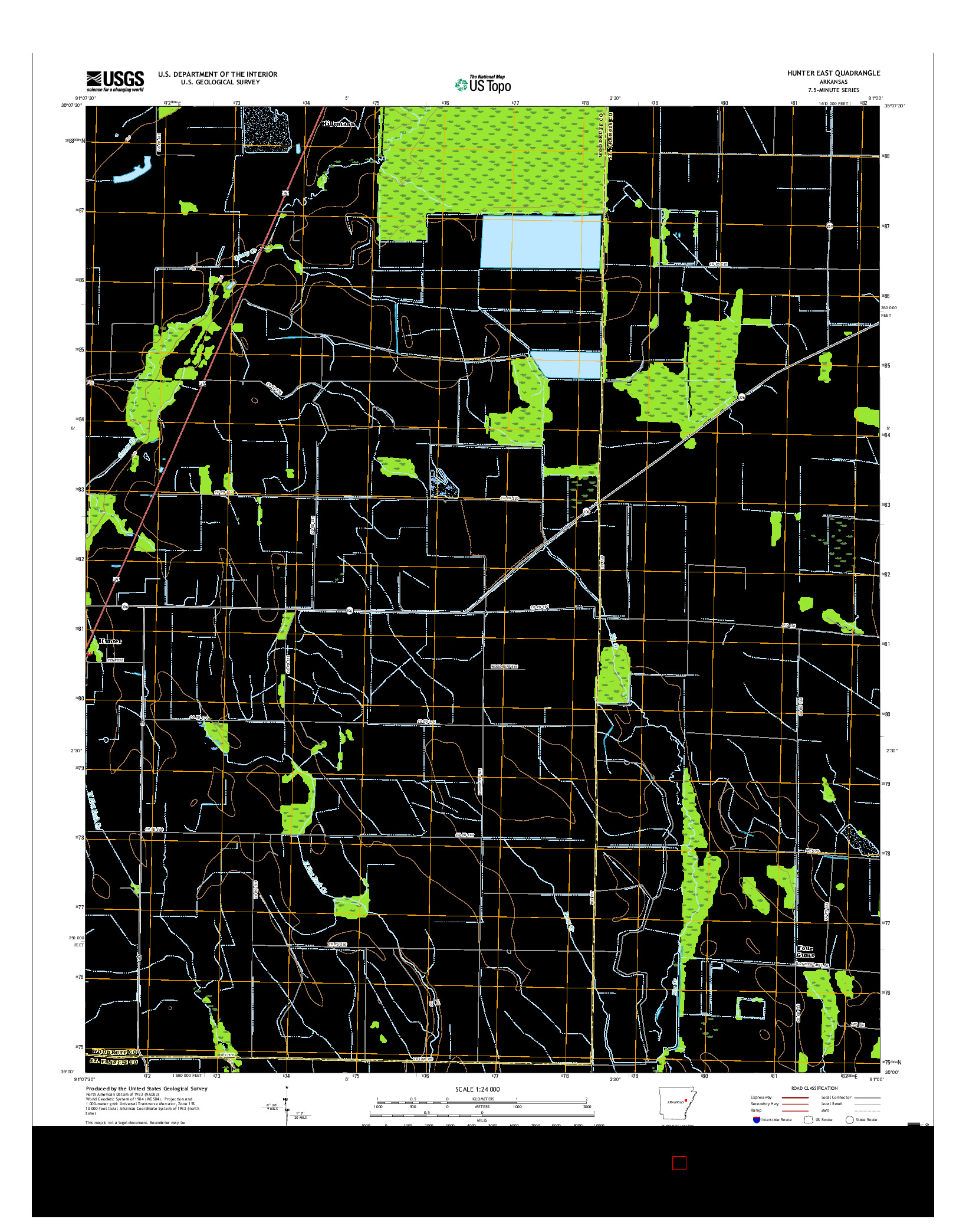 USGS US TOPO 7.5-MINUTE MAP FOR HUNTER EAST, AR 2017