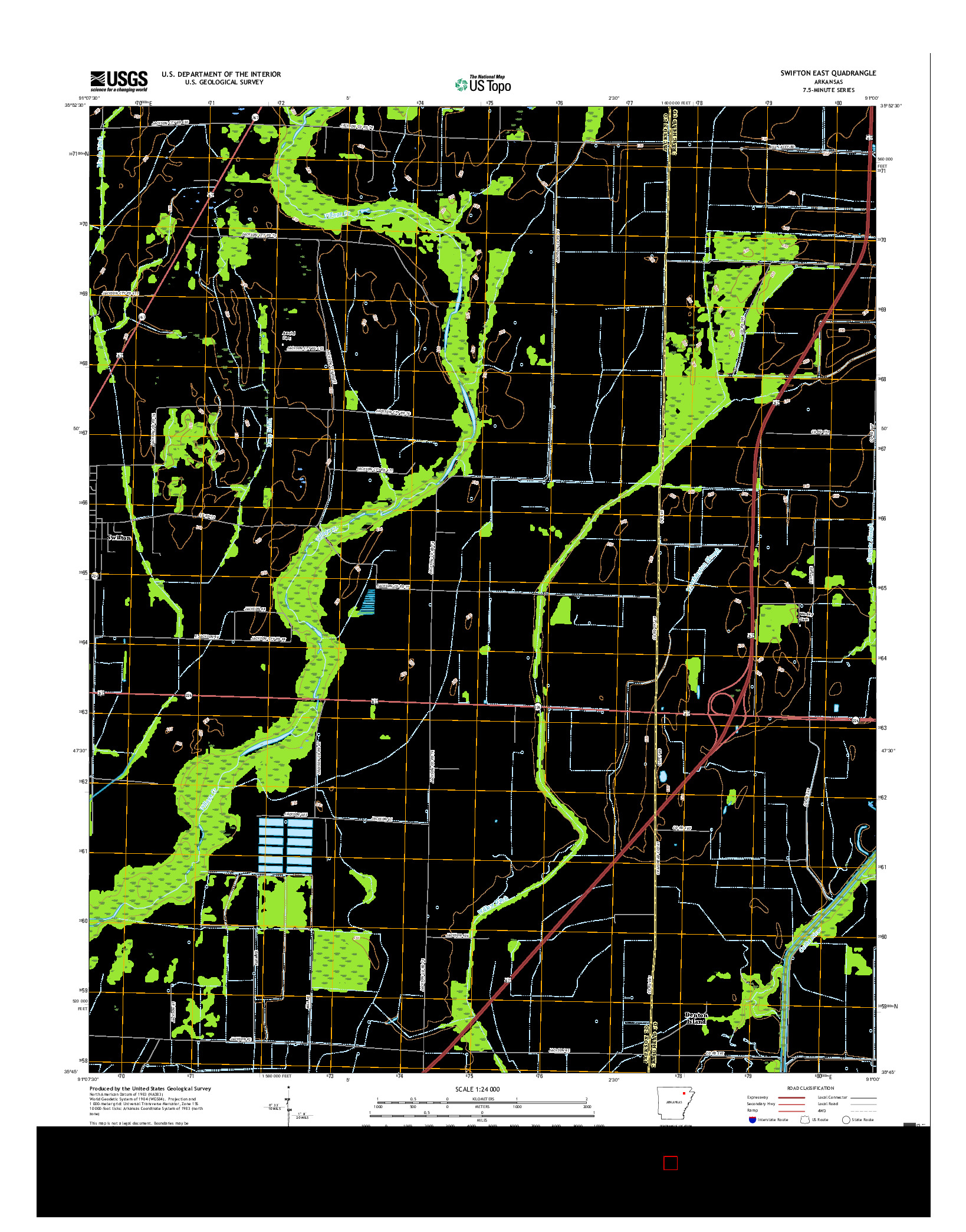 USGS US TOPO 7.5-MINUTE MAP FOR SWIFTON EAST, AR 2017