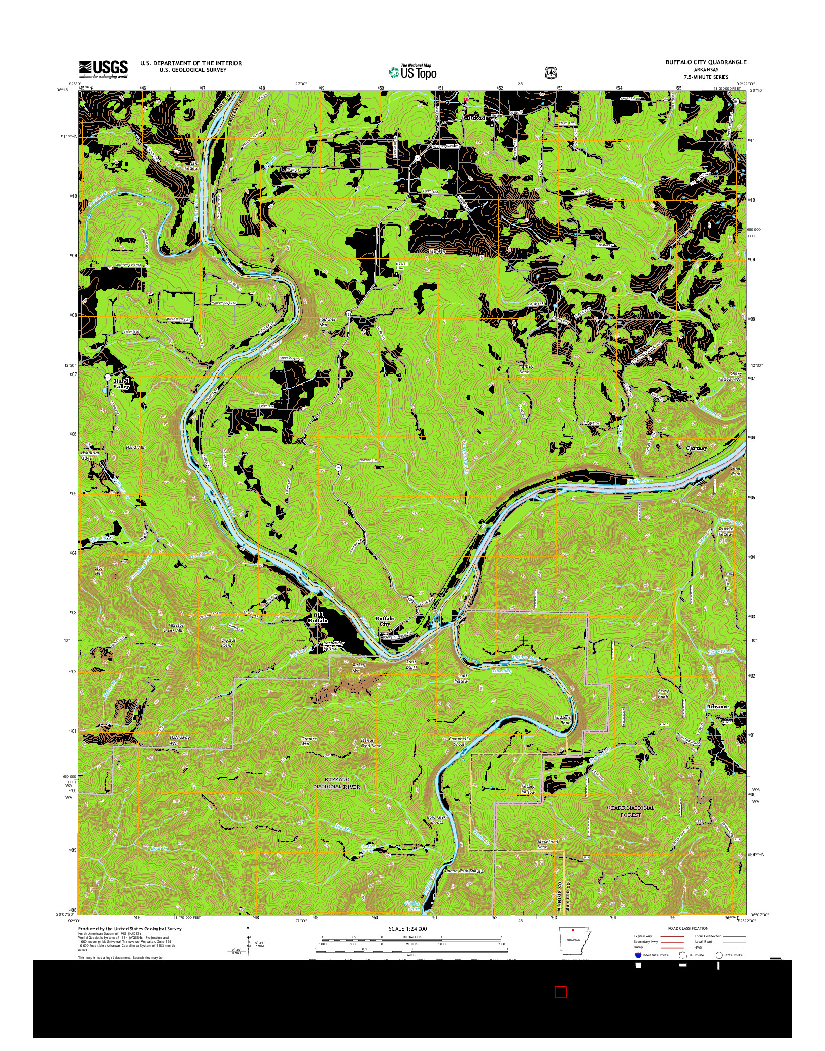 USGS US TOPO 7.5-MINUTE MAP FOR BUFFALO CITY, AR 2017