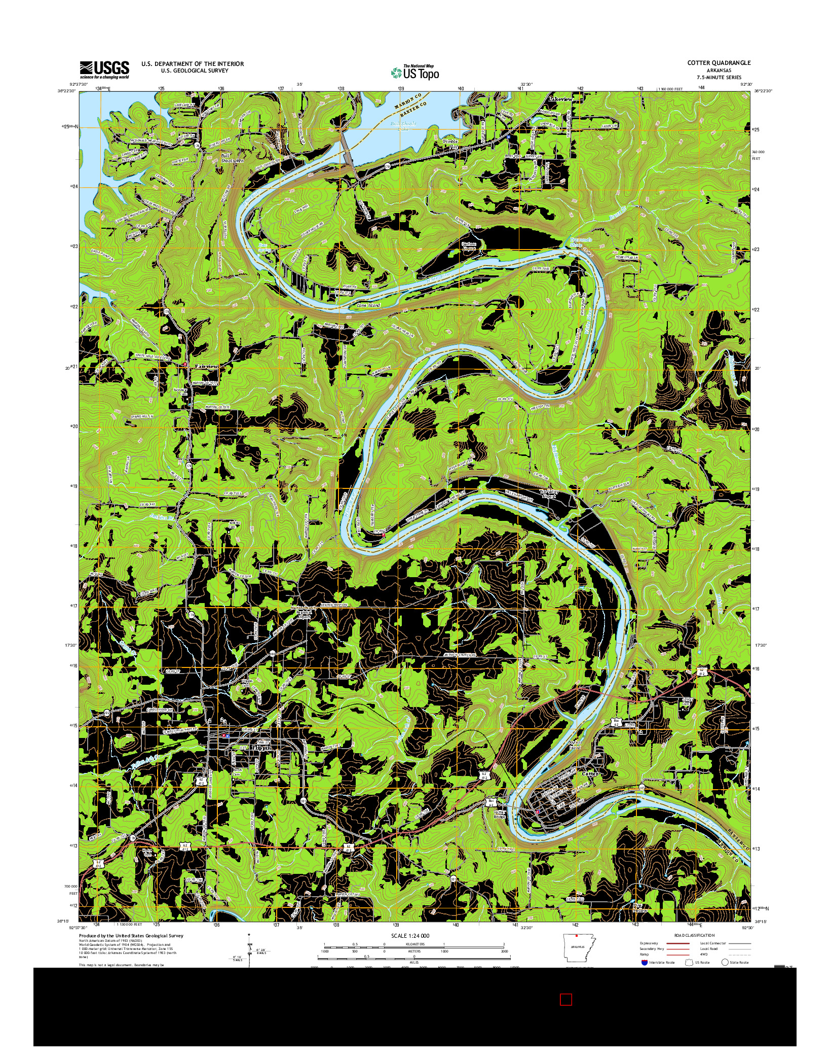 USGS US TOPO 7.5-MINUTE MAP FOR COTTER, AR 2017