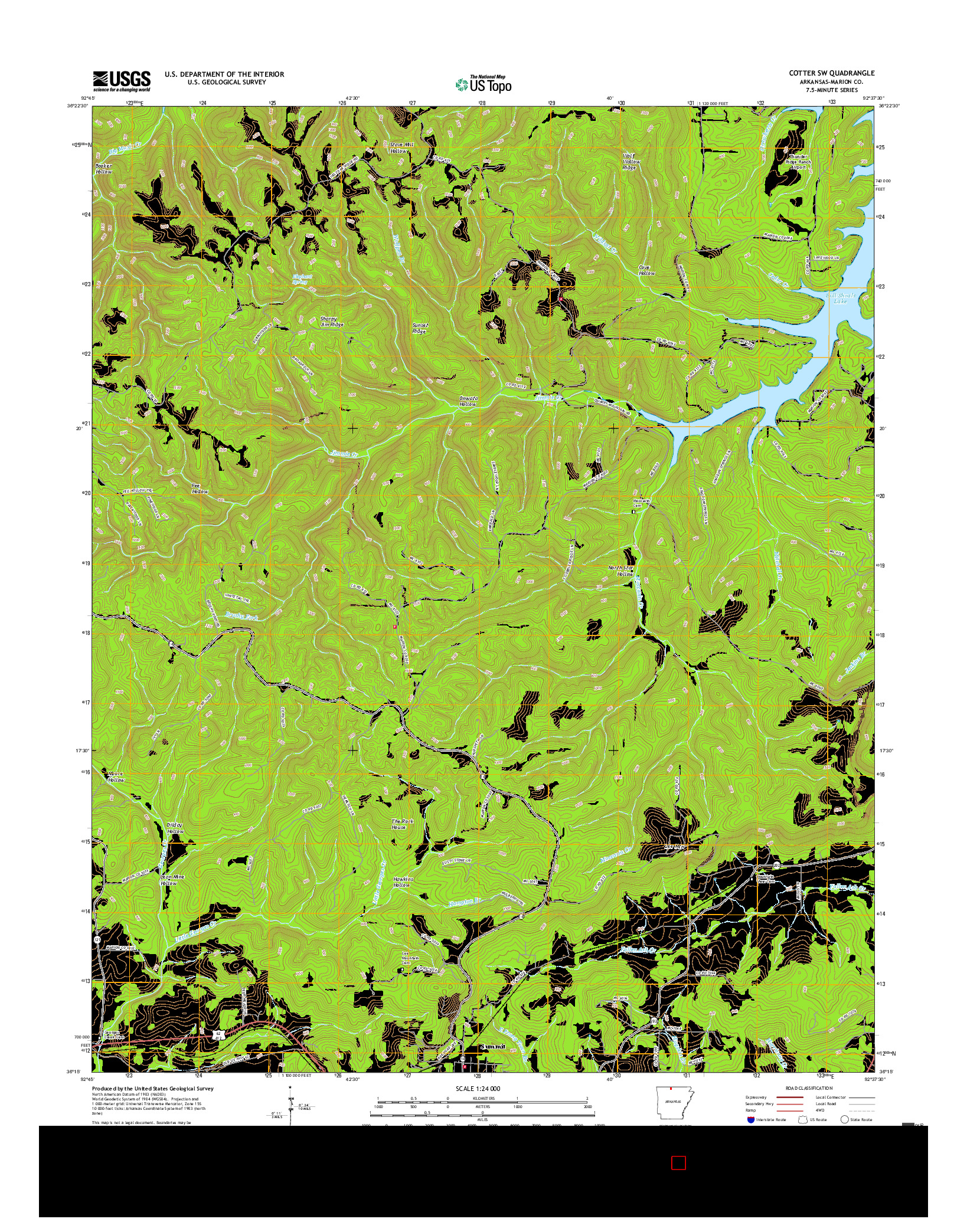 USGS US TOPO 7.5-MINUTE MAP FOR COTTER SW, AR 2017