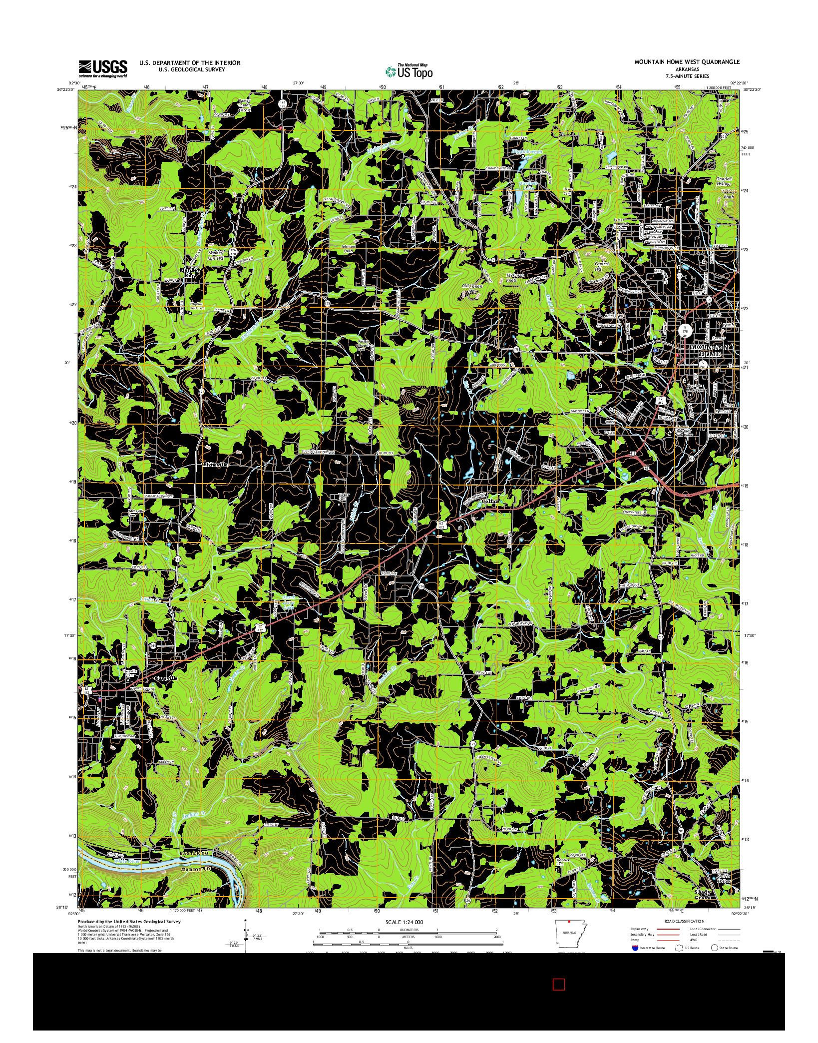 USGS US TOPO 7.5-MINUTE MAP FOR MOUNTAIN HOME WEST, AR 2017