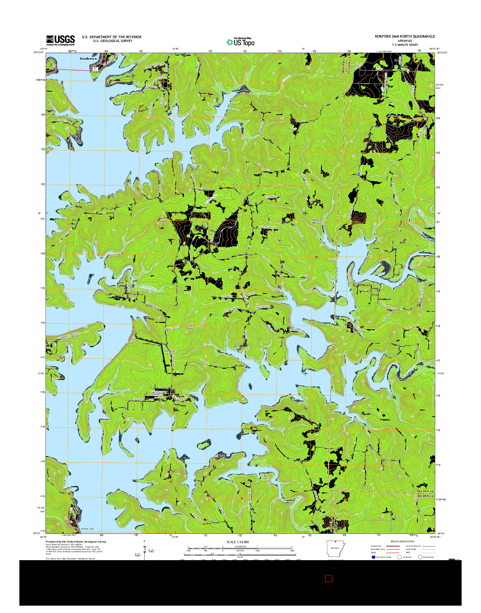 USGS US TOPO 7.5-MINUTE MAP FOR NORFORK DAM NORTH, AR 2017