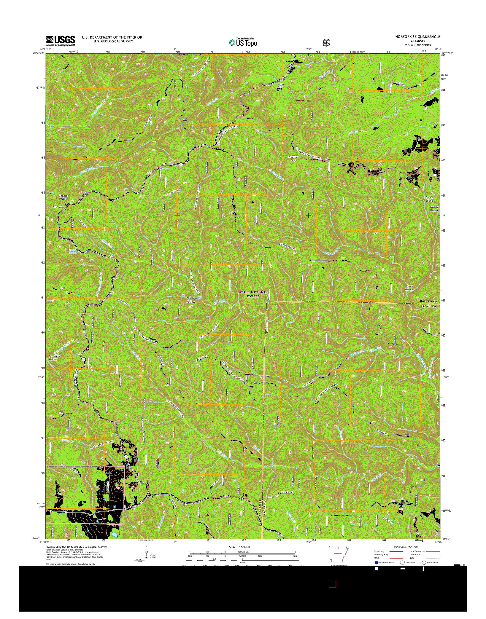 USGS US TOPO 7.5-MINUTE MAP FOR NORFORK SE, AR 2017