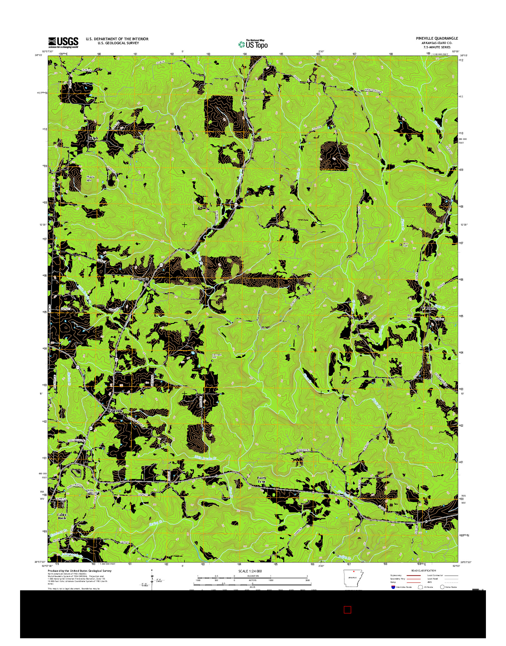 USGS US TOPO 7.5-MINUTE MAP FOR PINEVILLE, AR 2017