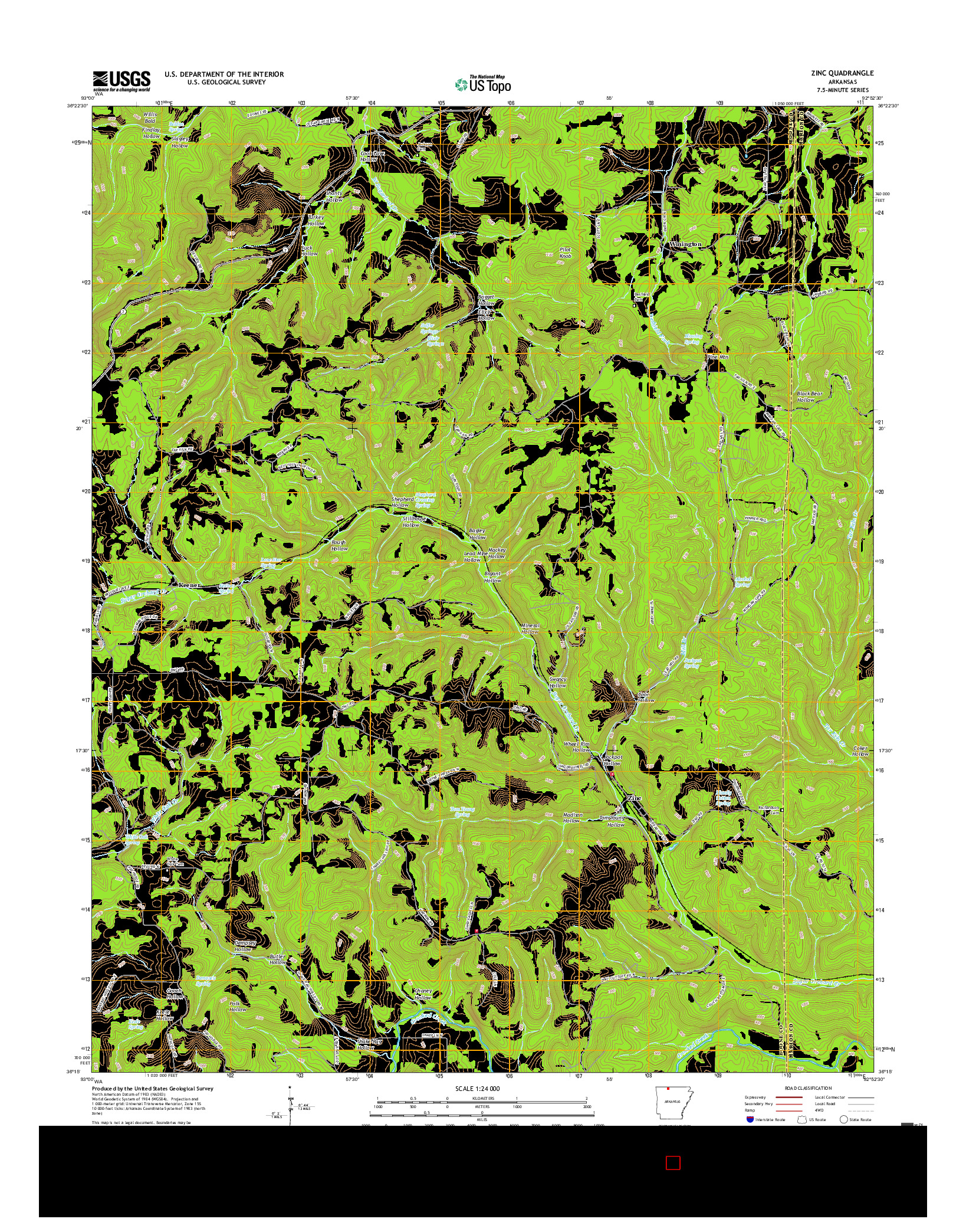 USGS US TOPO 7.5-MINUTE MAP FOR ZINC, AR 2017