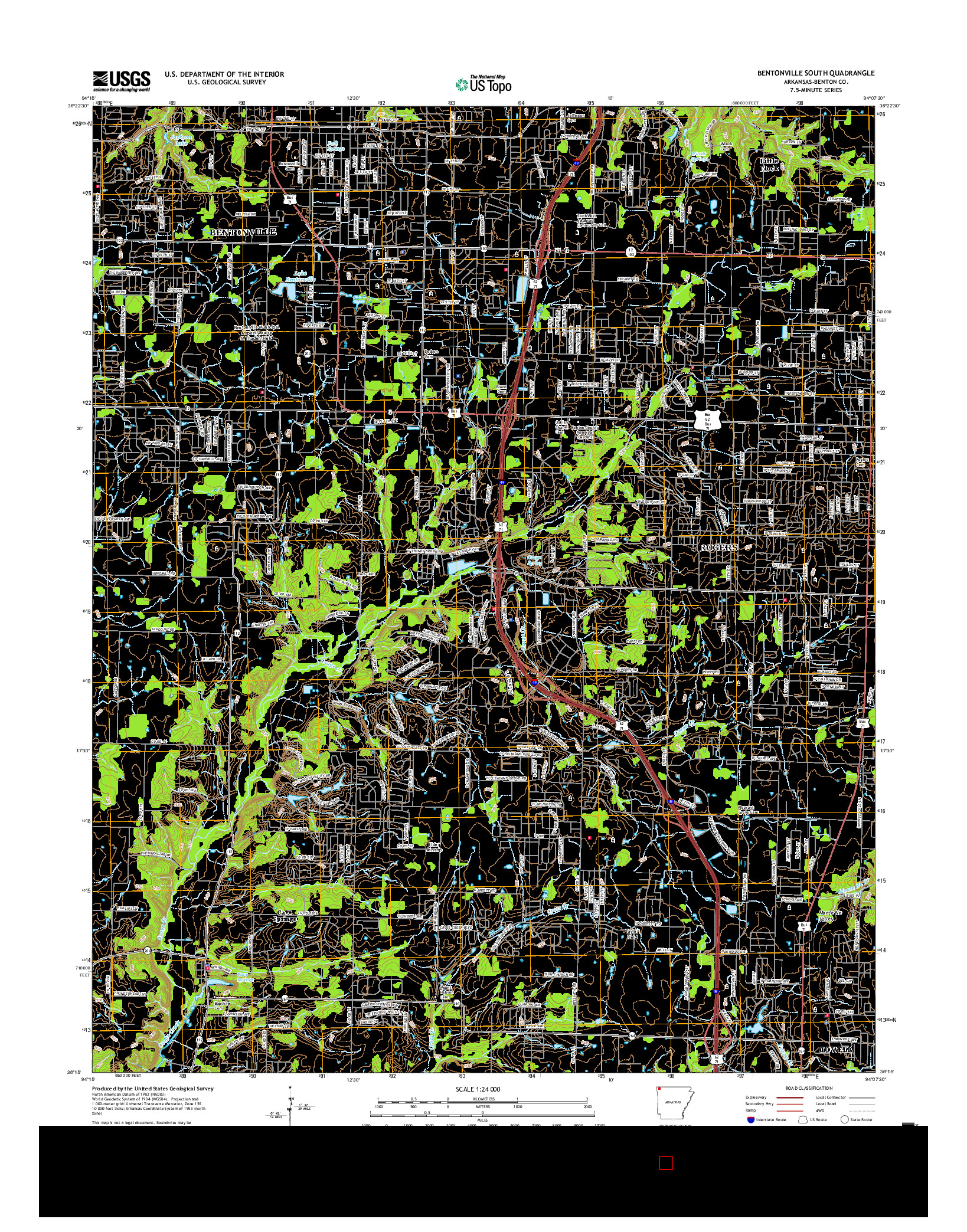 USGS US TOPO 7.5-MINUTE MAP FOR BENTONVILLE SOUTH, AR 2017